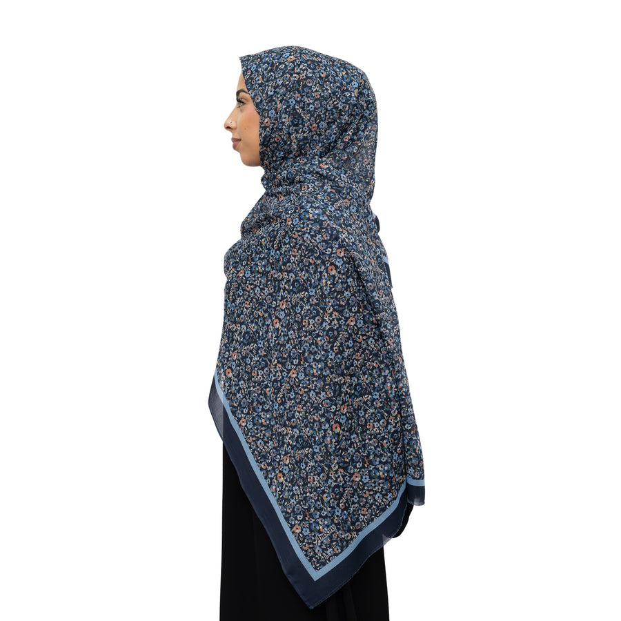 Exclusive Cotton Print Hijab Floral Navy Blue Col 10