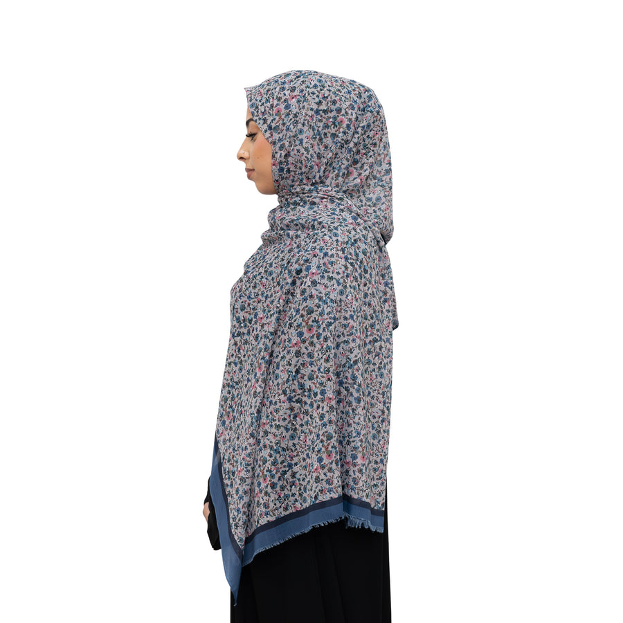Exclusive Cotton Print Hijab Floral Multi Blue Col 18