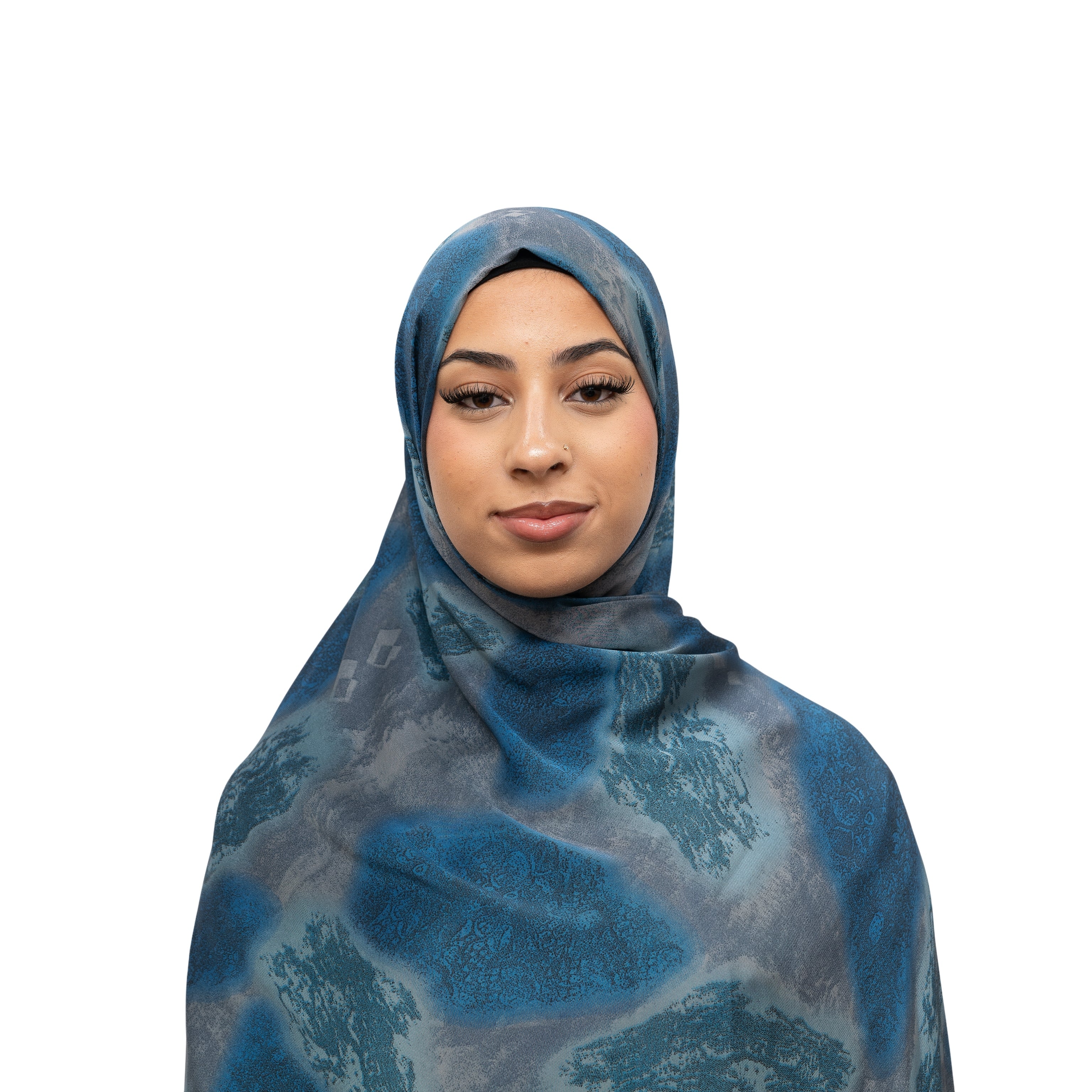 Vella Print Style 3-3 Silk Chiffon Hijab Blue