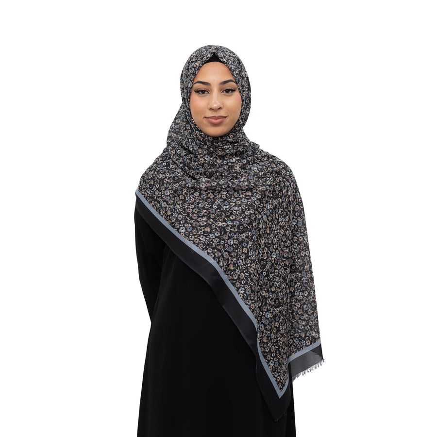 Exclusive Cotton Print Hijab Floral Black Grey Col 5