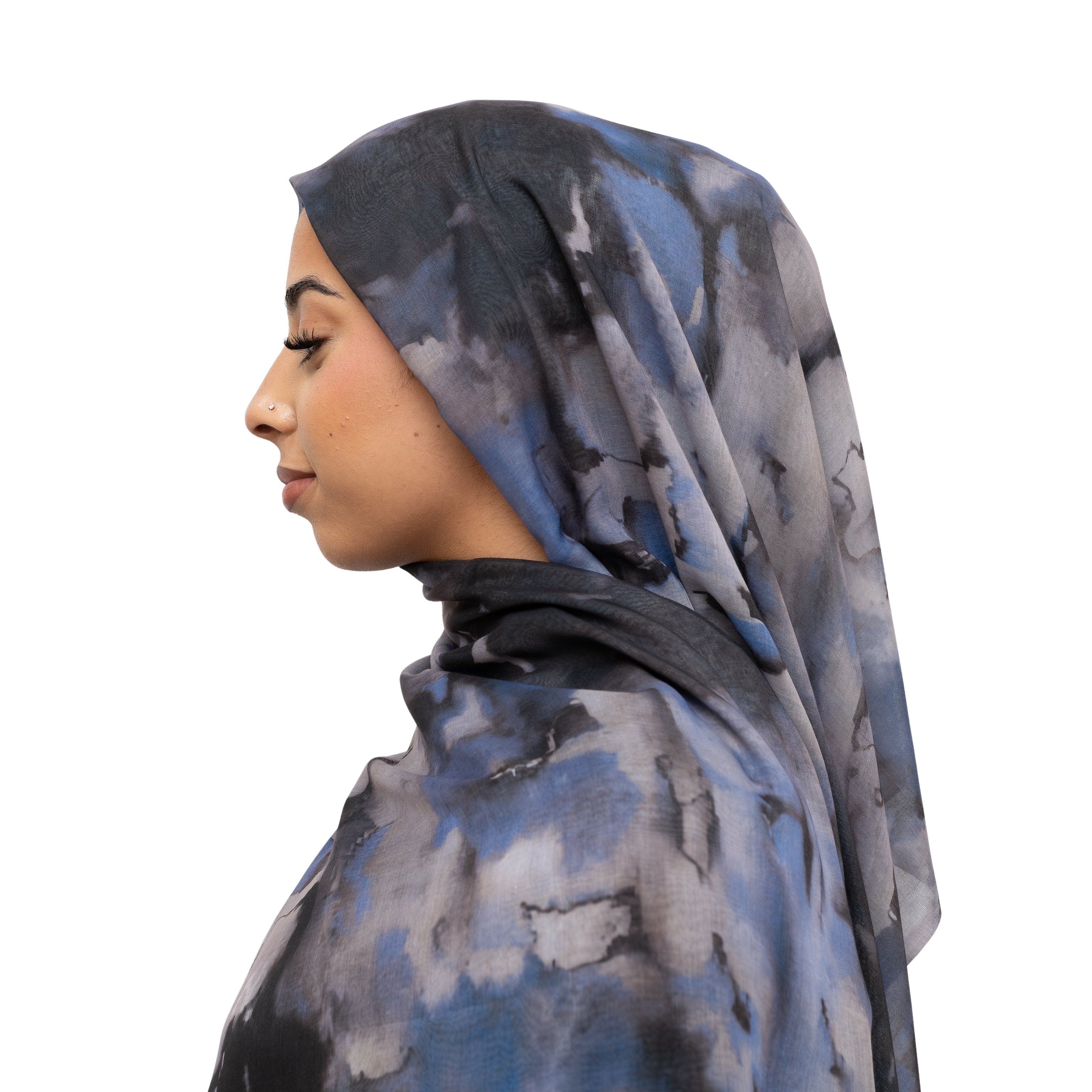 Watercolor Sharp Modal Hijab Blue Grey