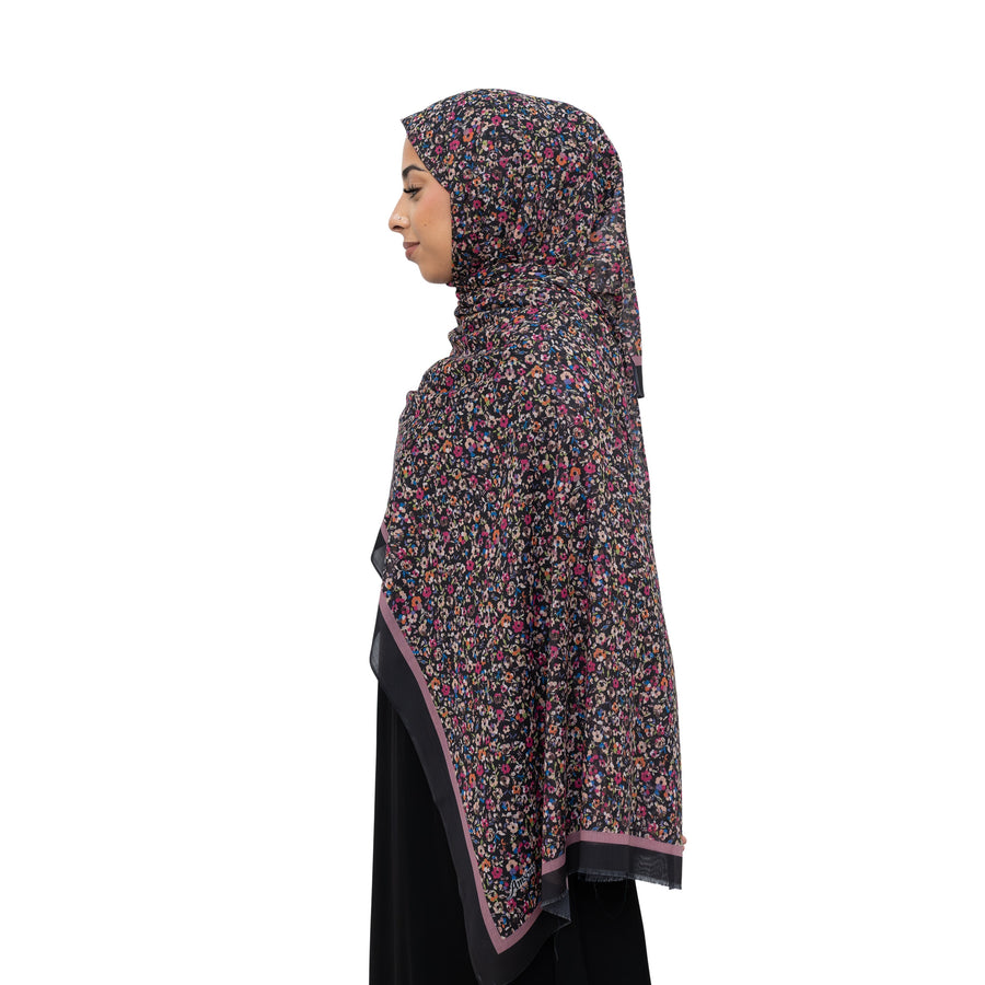 Exclusive Cotton Print Hijab Floral Multi Pink Col 100