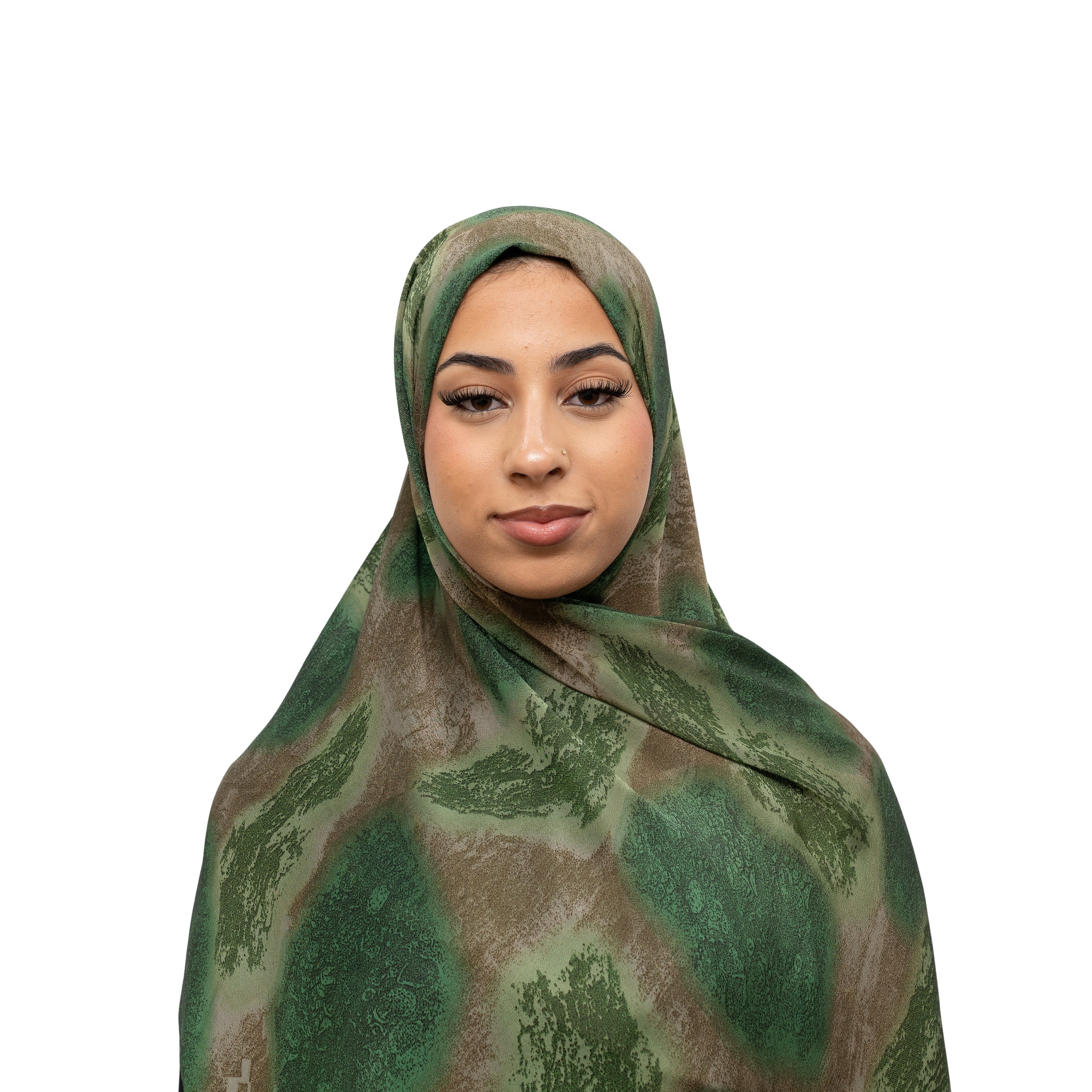 Vella Print Style 3-5 Silk Chiffon Hijab Green