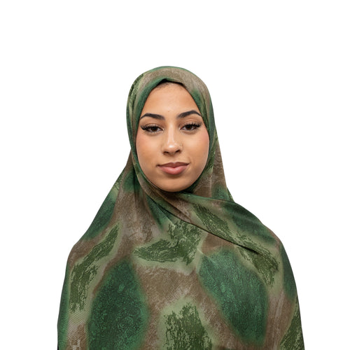 Vella Print Style 3-5 Silk Chiffon Hijab Green