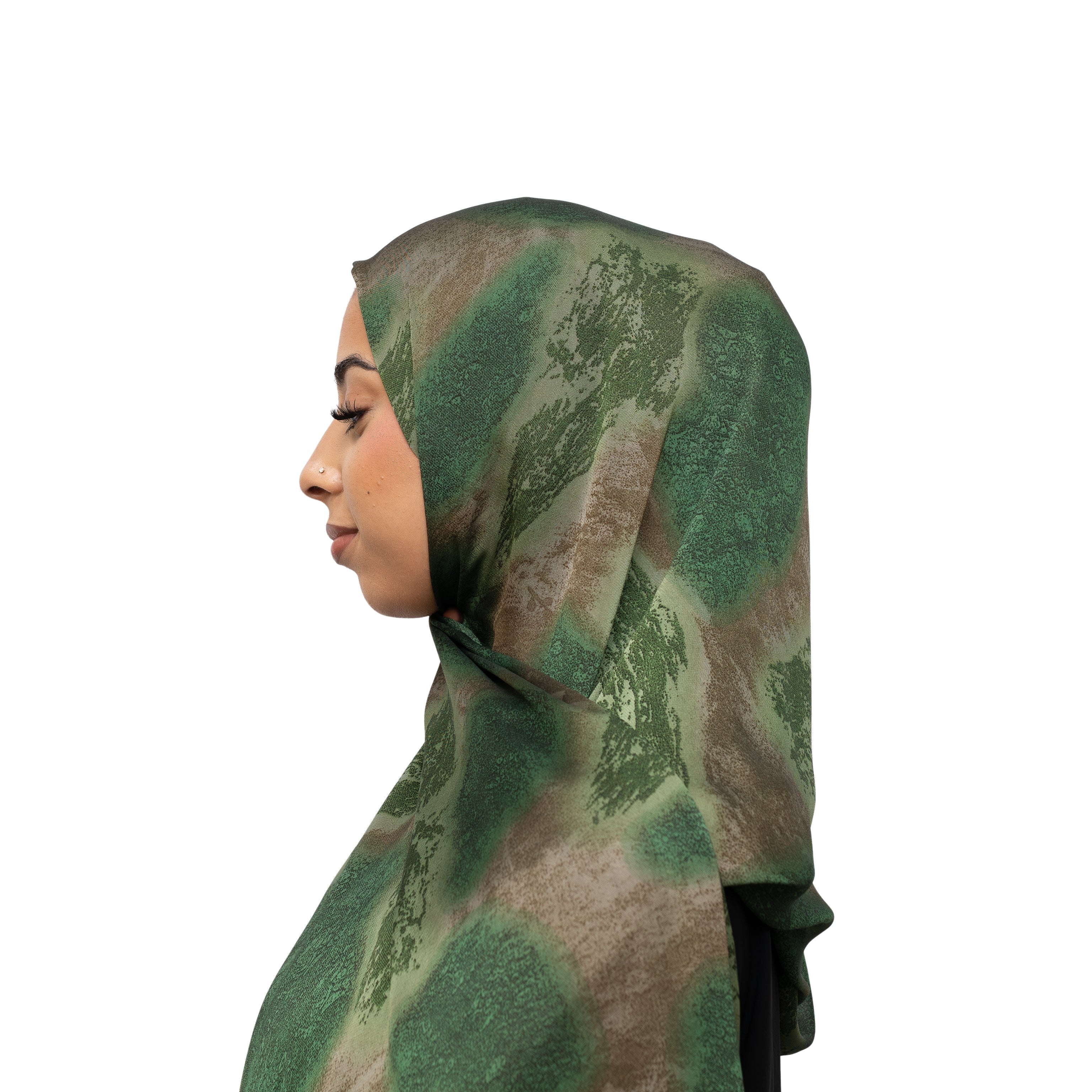 Vella Print Style 3-5 Silk Chiffon Hijab Green