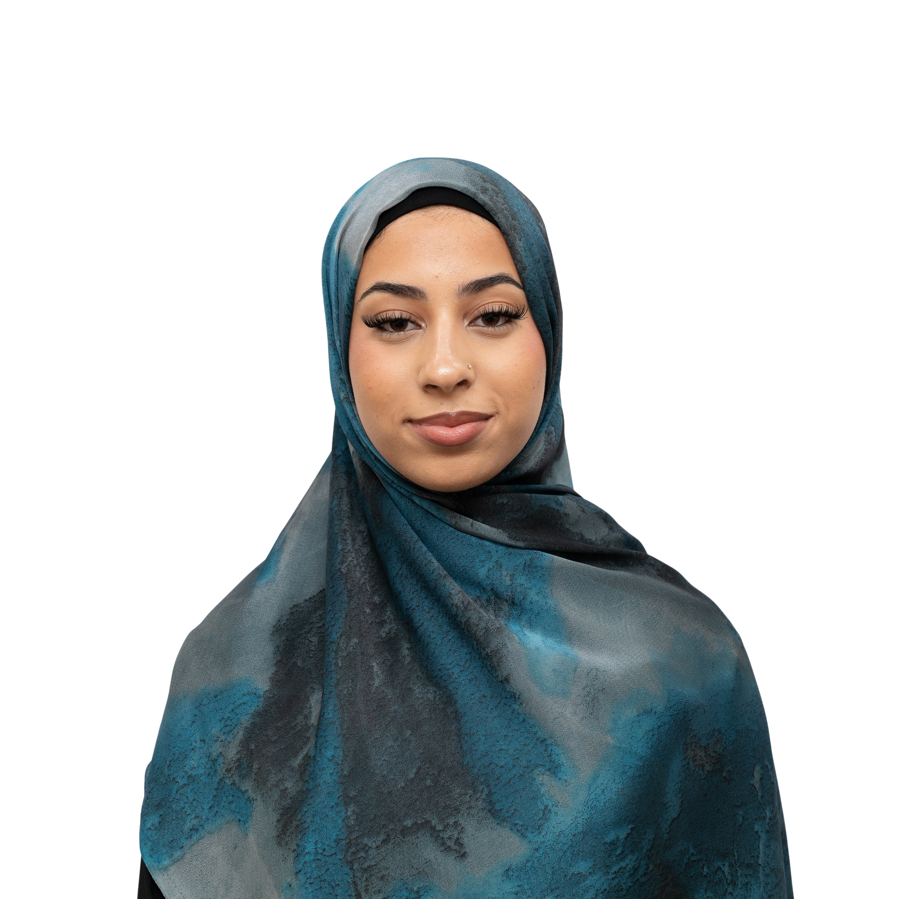 Vella Print Style 2-2 Silk Chiffon Hijab Turquiose Blue