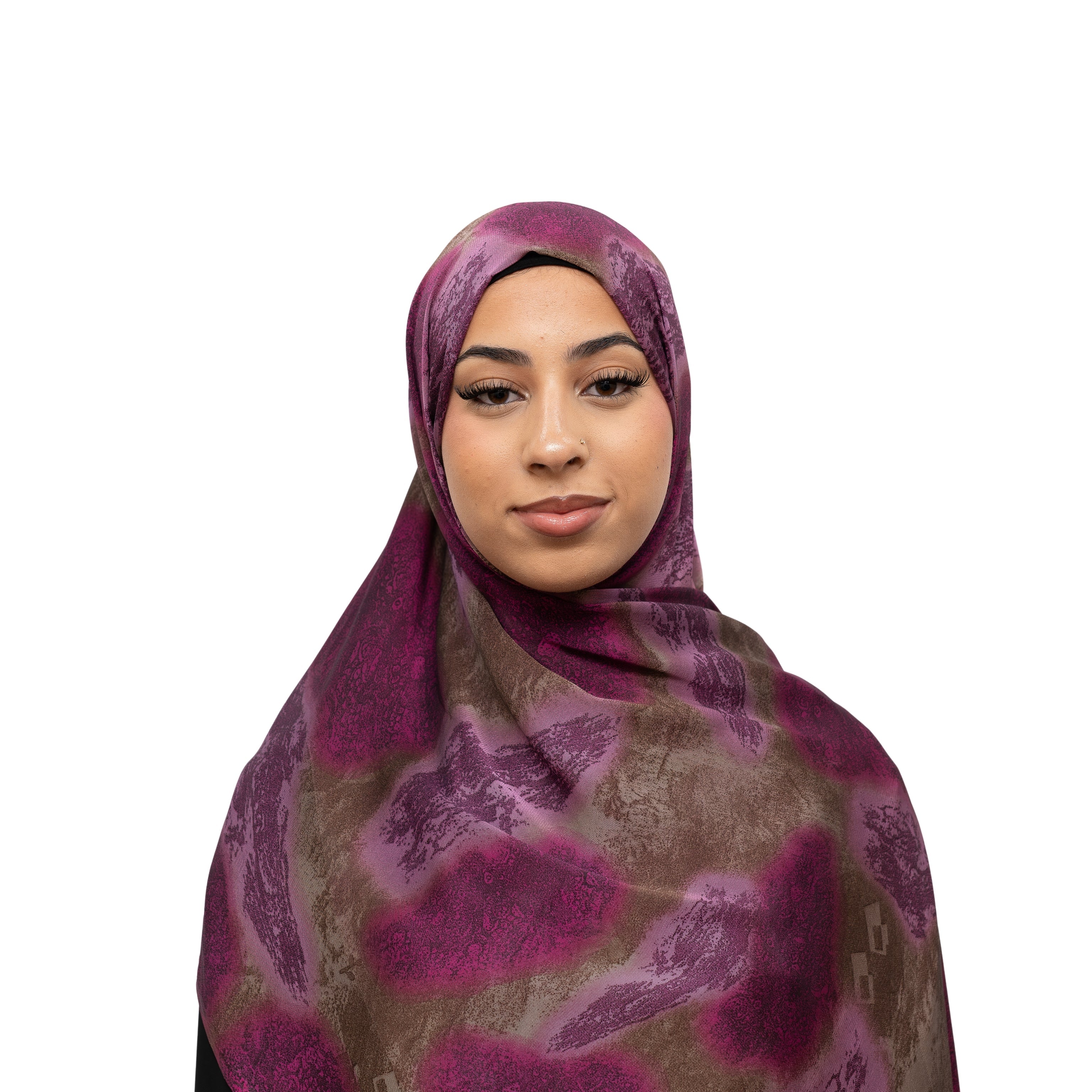 Vella Print Style 3-4 Silk Chiffon Hijab Purple