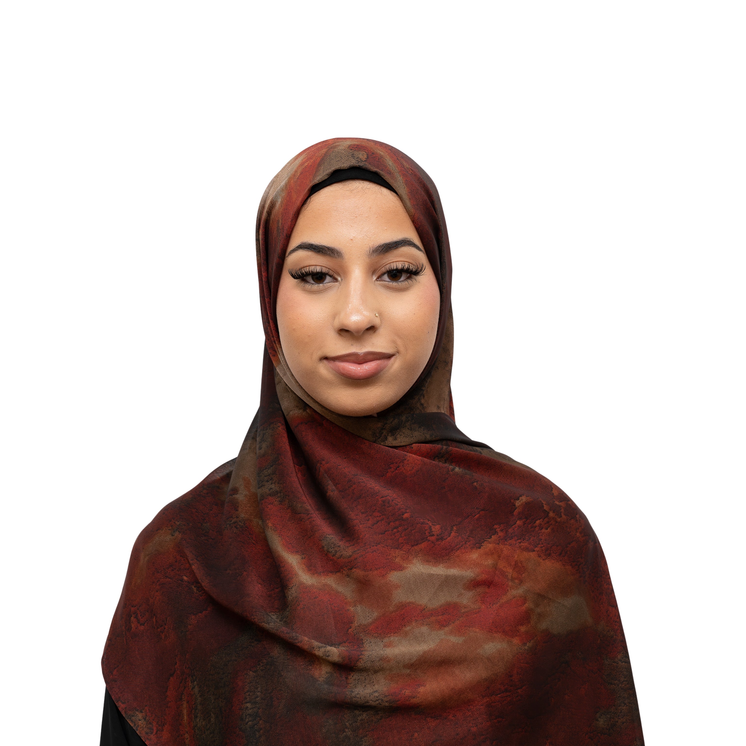 Vella Print Style 2-1 Silk Chiffon Hijab Tupe Maroon