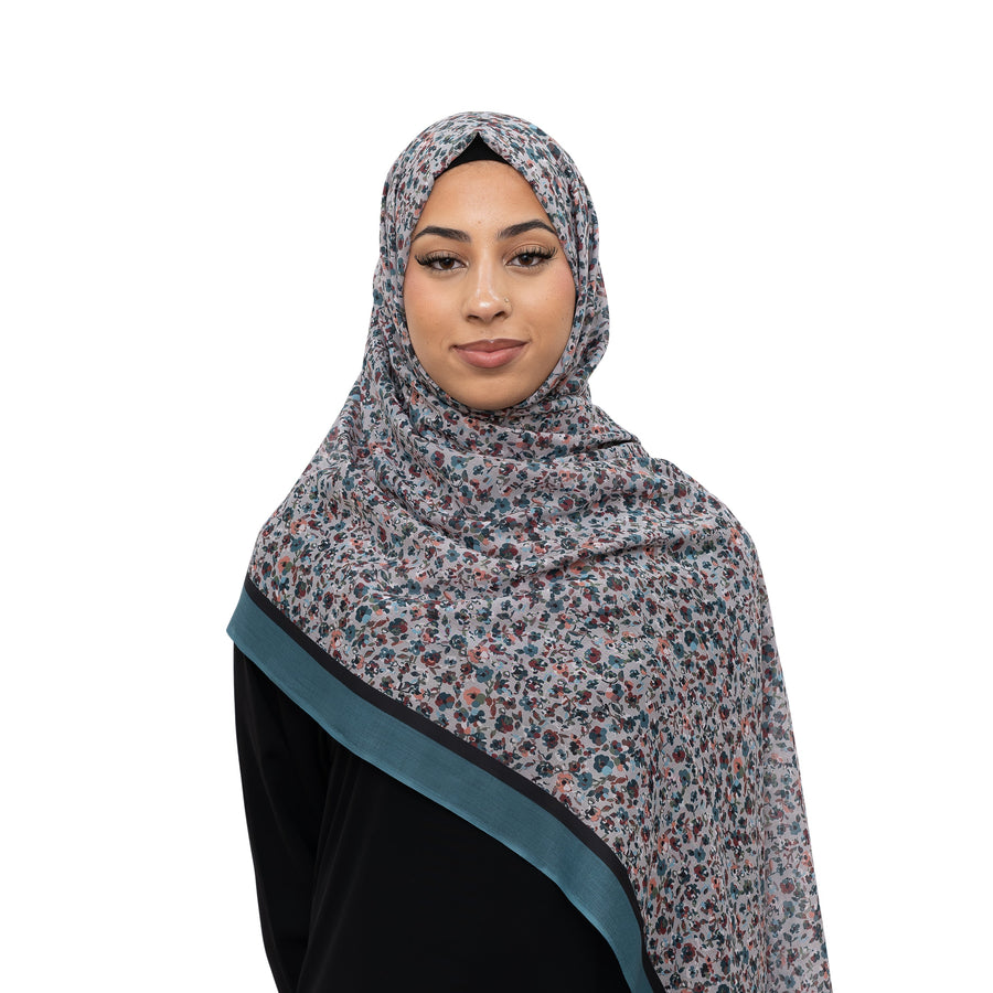 Exclusive Cotton Print Hijab Floral Black Green Col 17