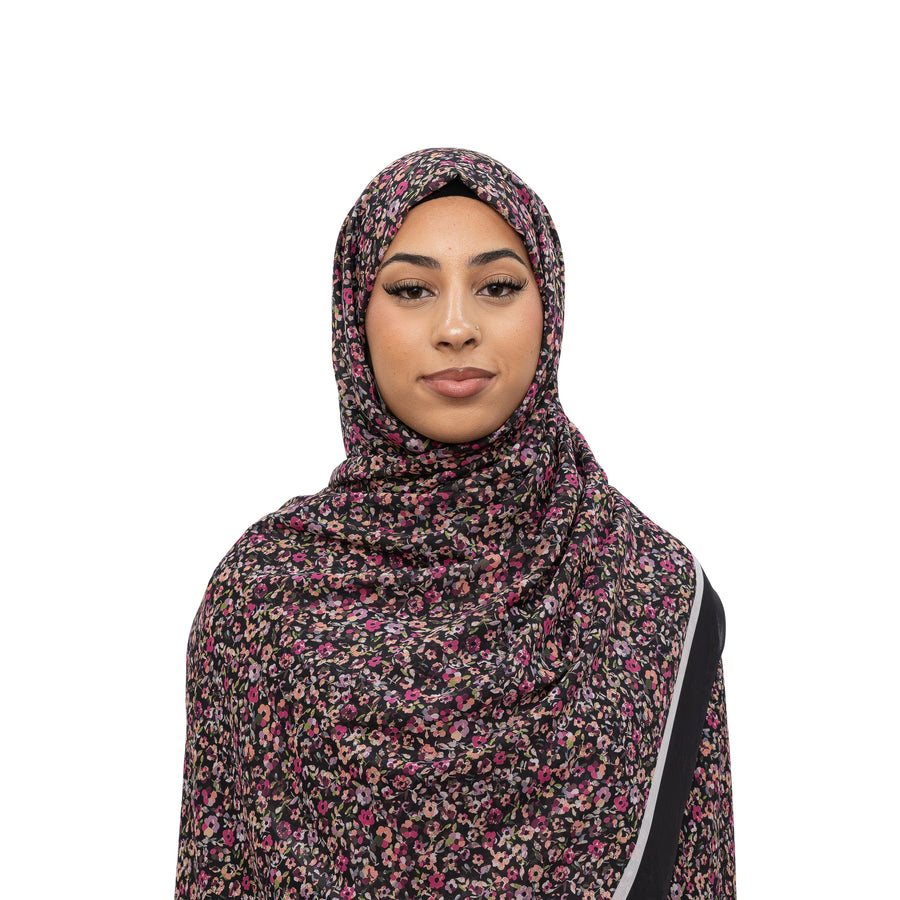 Exclusive Cotton Print Hijab Floral Black White Col 2
