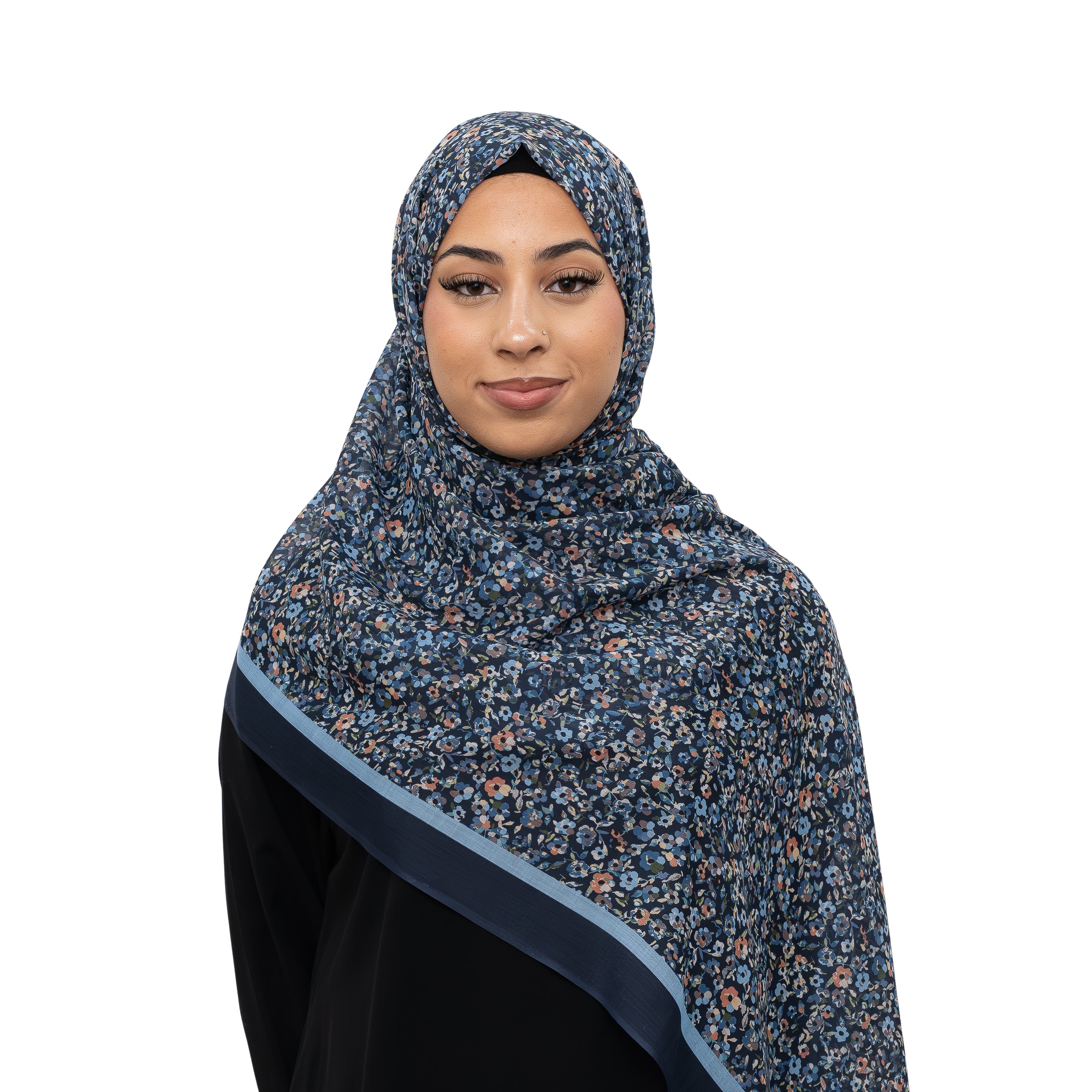 Exclusive Cotton Print Hijab Floral Navy Blue Col 10
