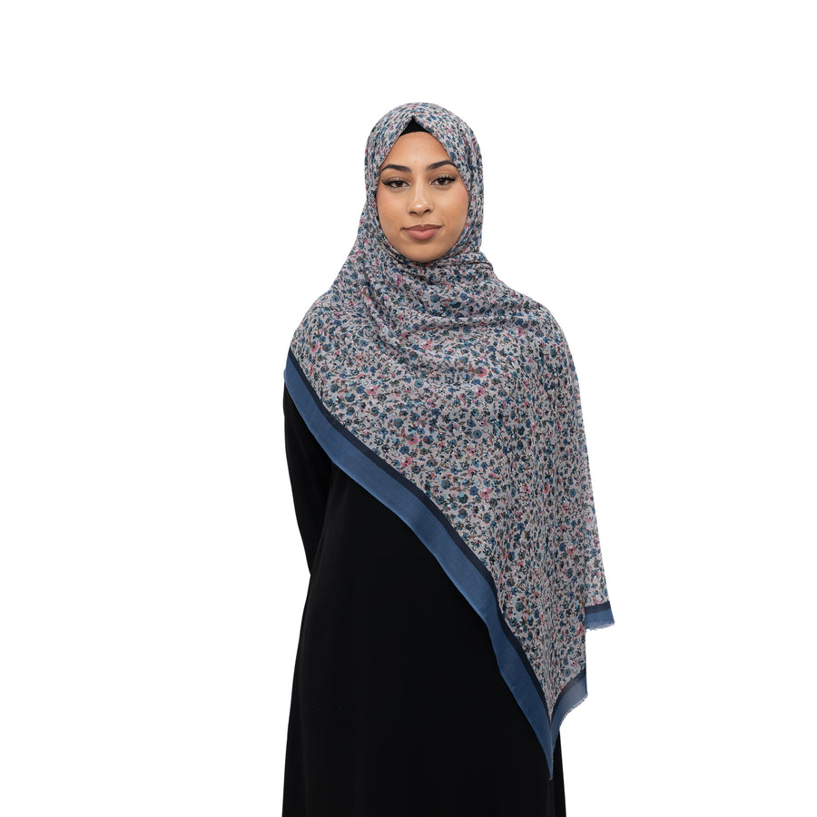 Exclusive Cotton Print Hijab Floral Multi Blue Col 18