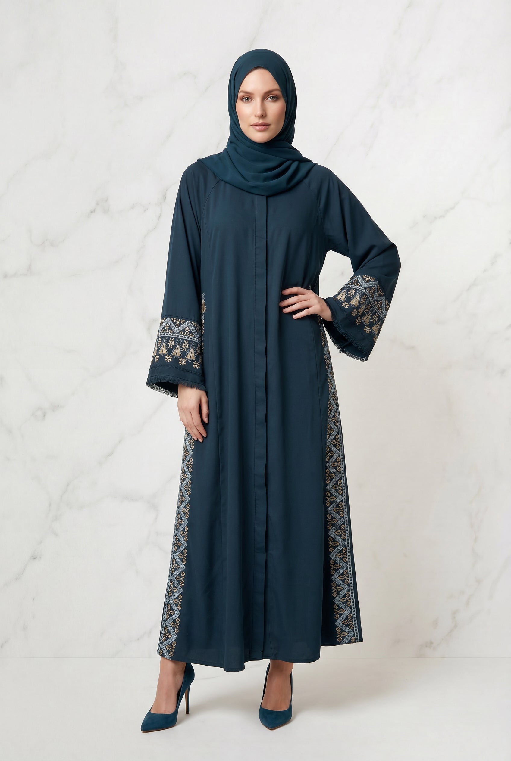 Nadira Embroidered Abaya Dark Green 1002
