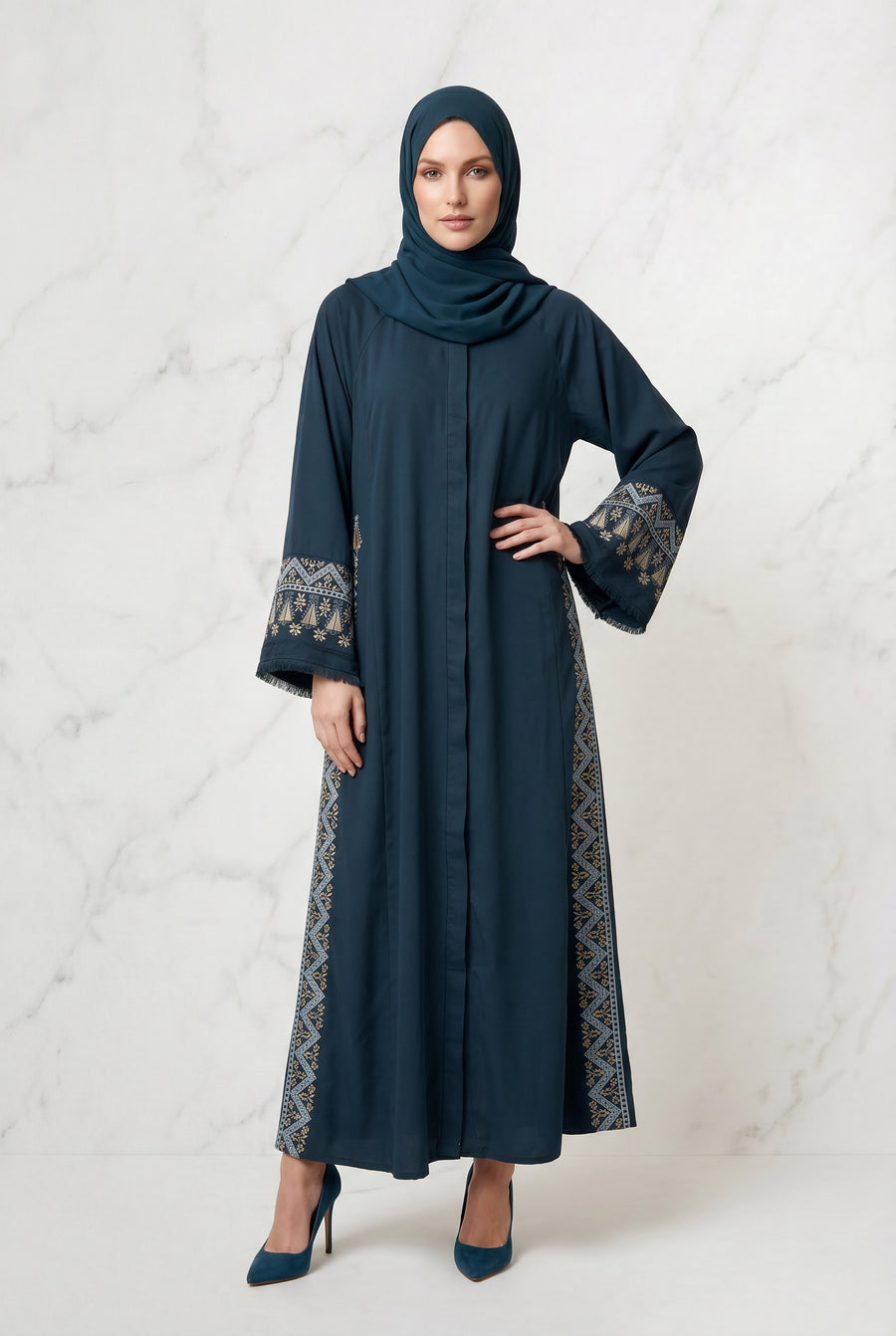Nadira Embroidered Abaya Dark Green 1002