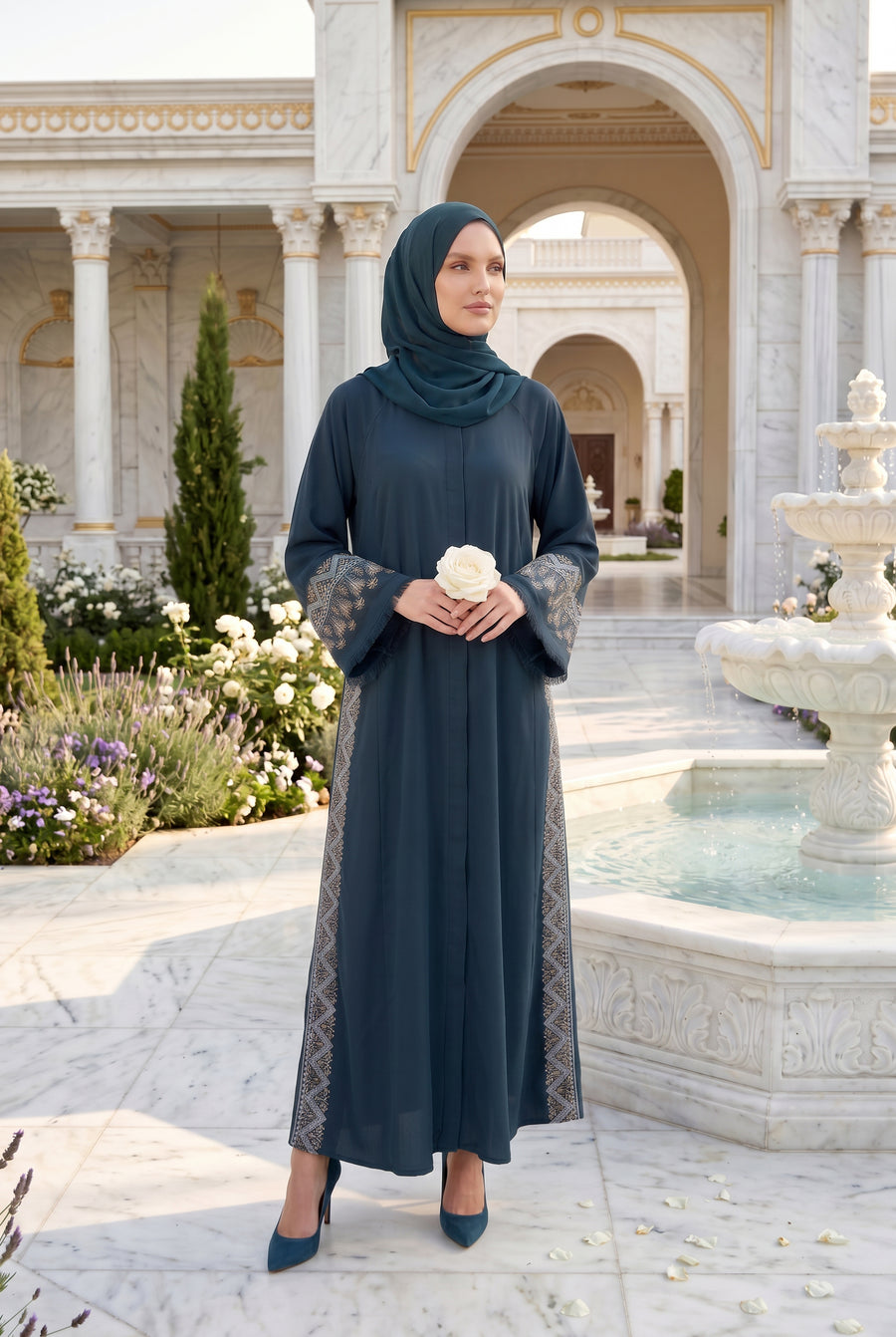 Nadira Embroidered Abaya Dark Green 1002