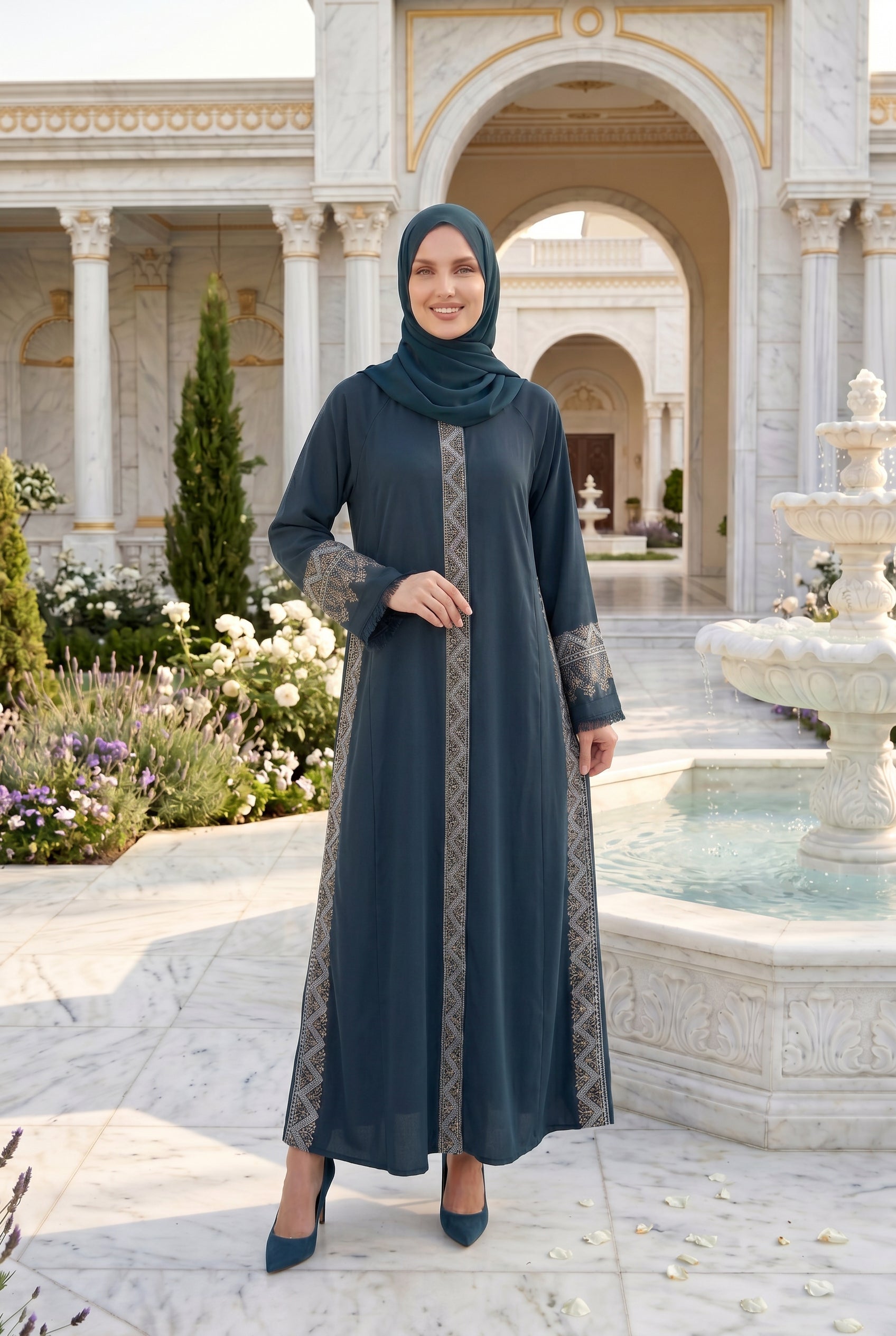 Nadira Embroidered Abaya Dark Green 1002