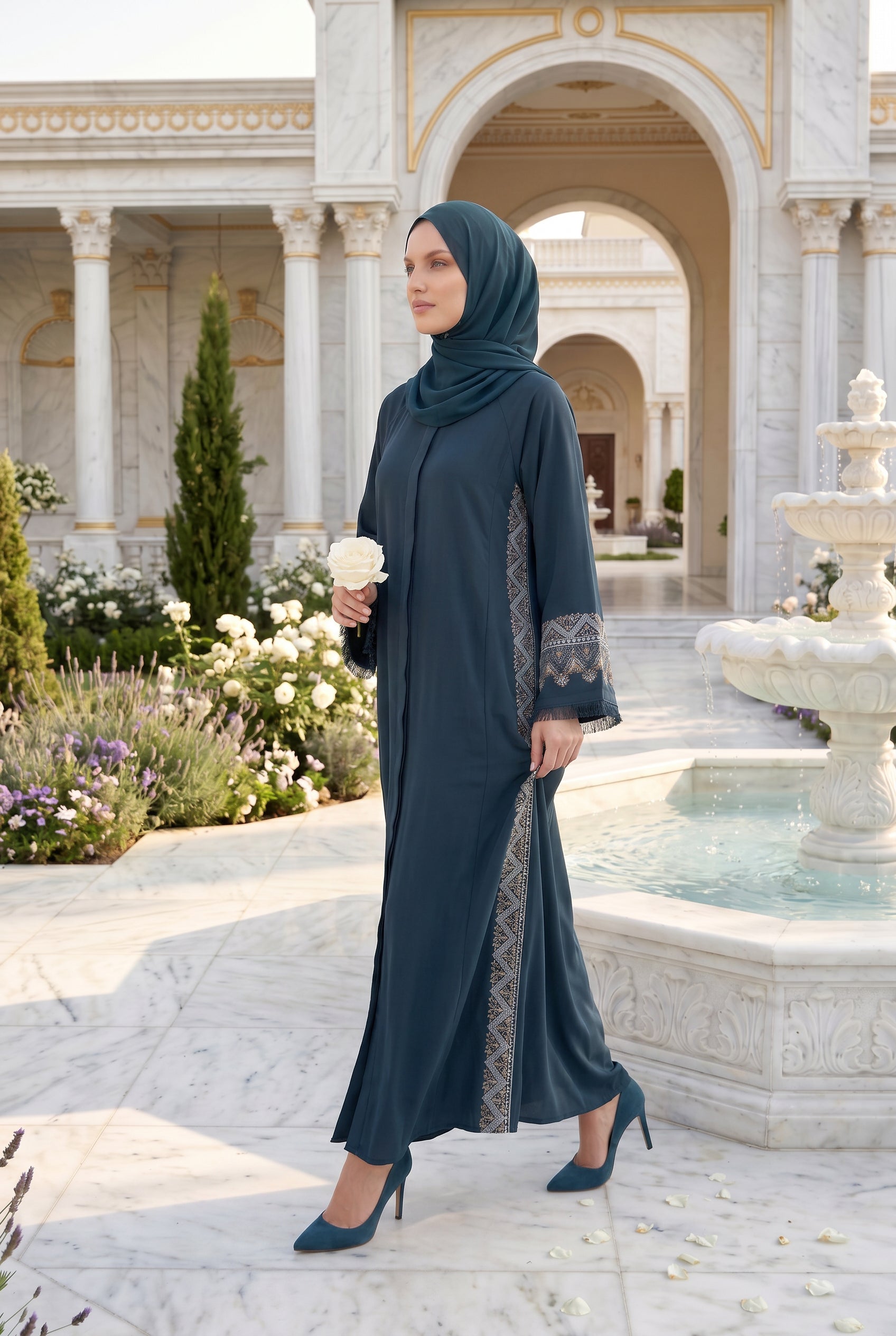 Nadira Embroidered Abaya Dark Green 1002