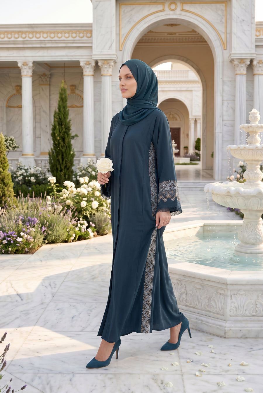 Nadira Embroidered Abaya Dark Green 1002