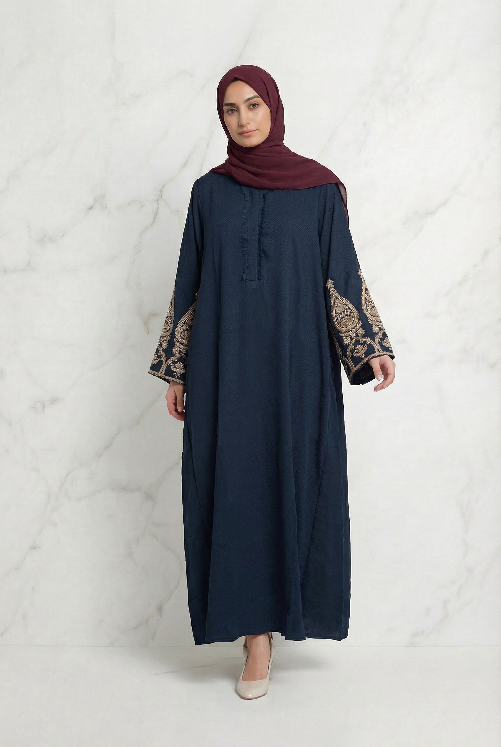 Elegant Embroidered Abaya Dark Sage 1013