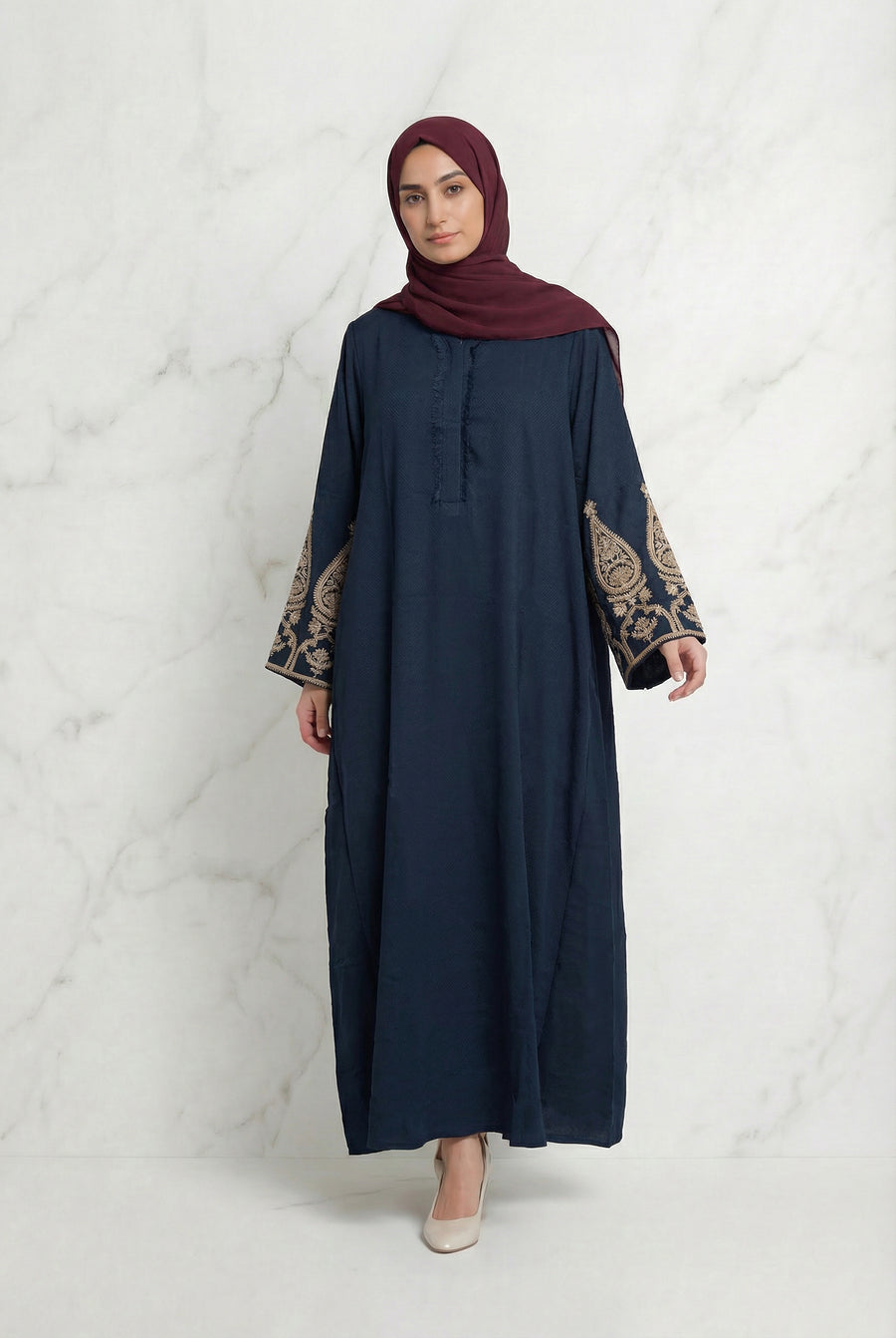 Elegant Embroidered Abaya Dark Sage 1013