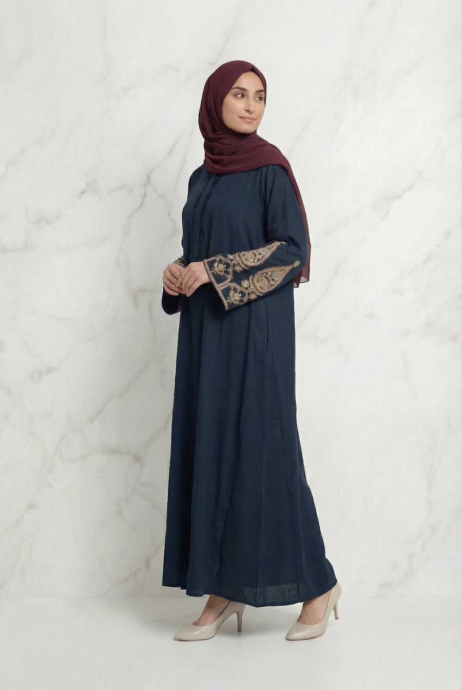 Elegant Embroidered Abaya Dark Sage 1013