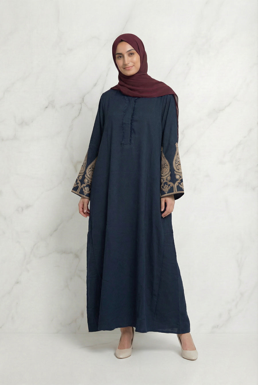 Elegant Embroidered Abaya Dark Sage 1013