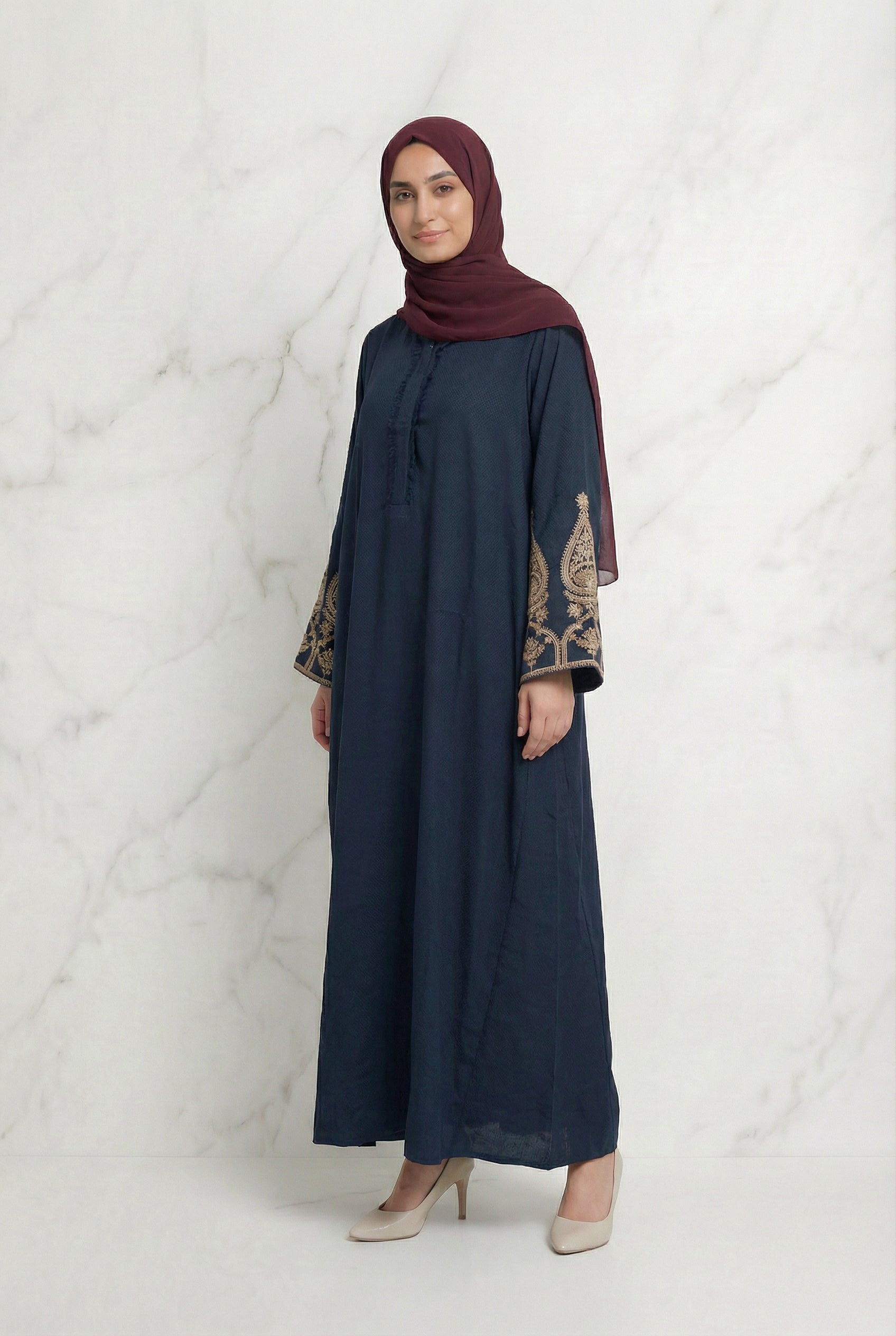 Elegant Embroidered Abaya Dark Sage 1013