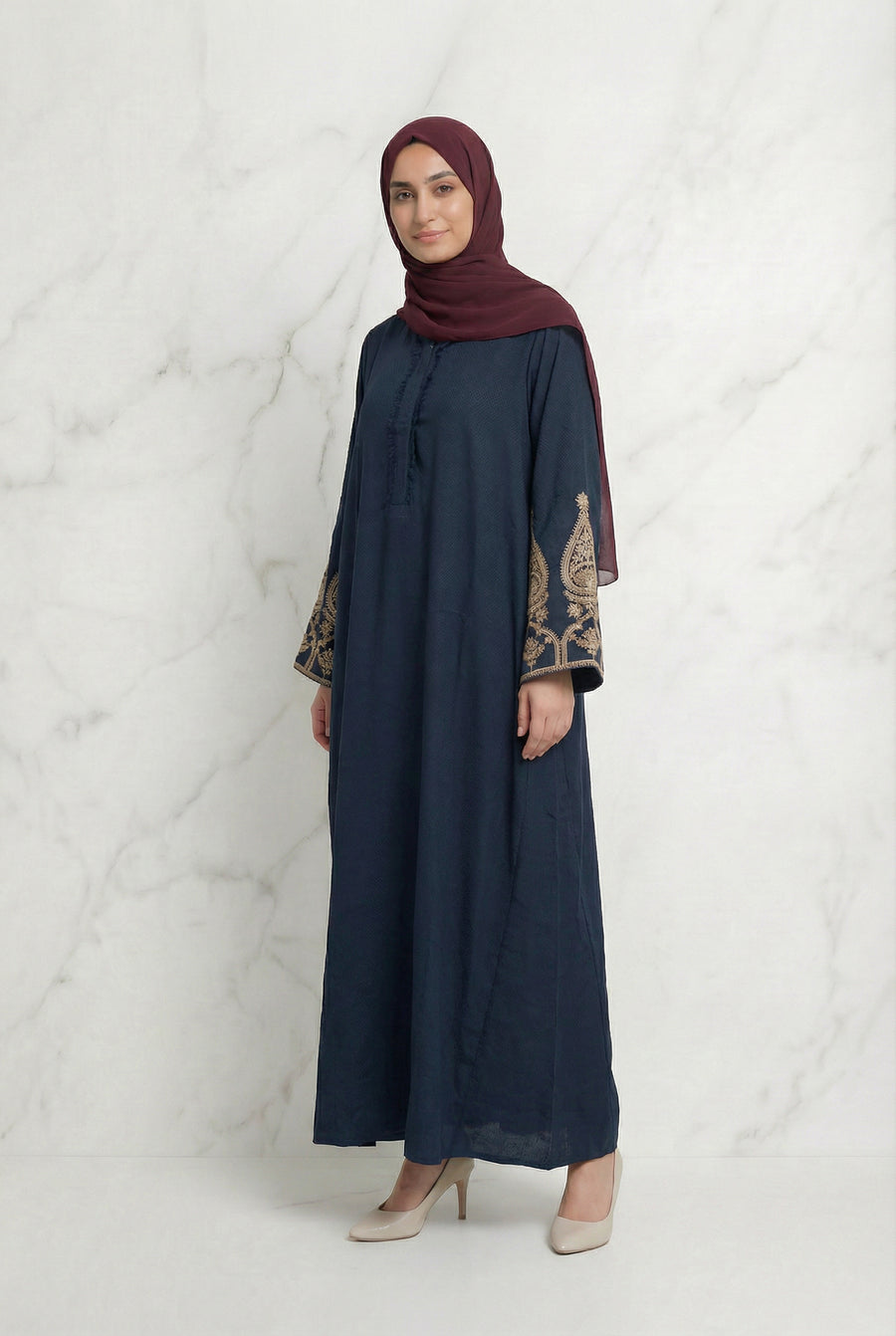 Elegant Embroidered Abaya Dark Sage 1013