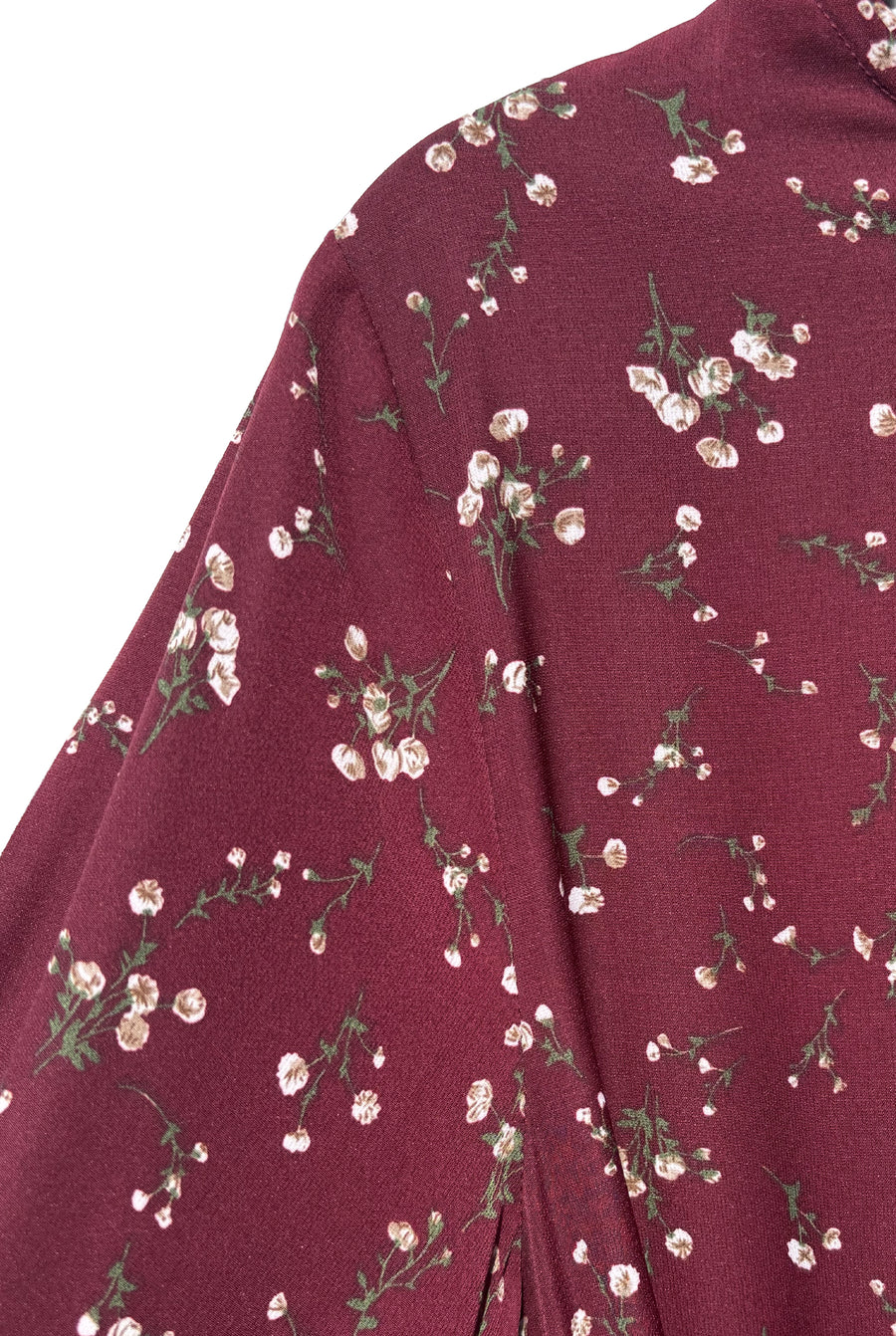 Alina Printed Crepe Abaya Maroon 1039