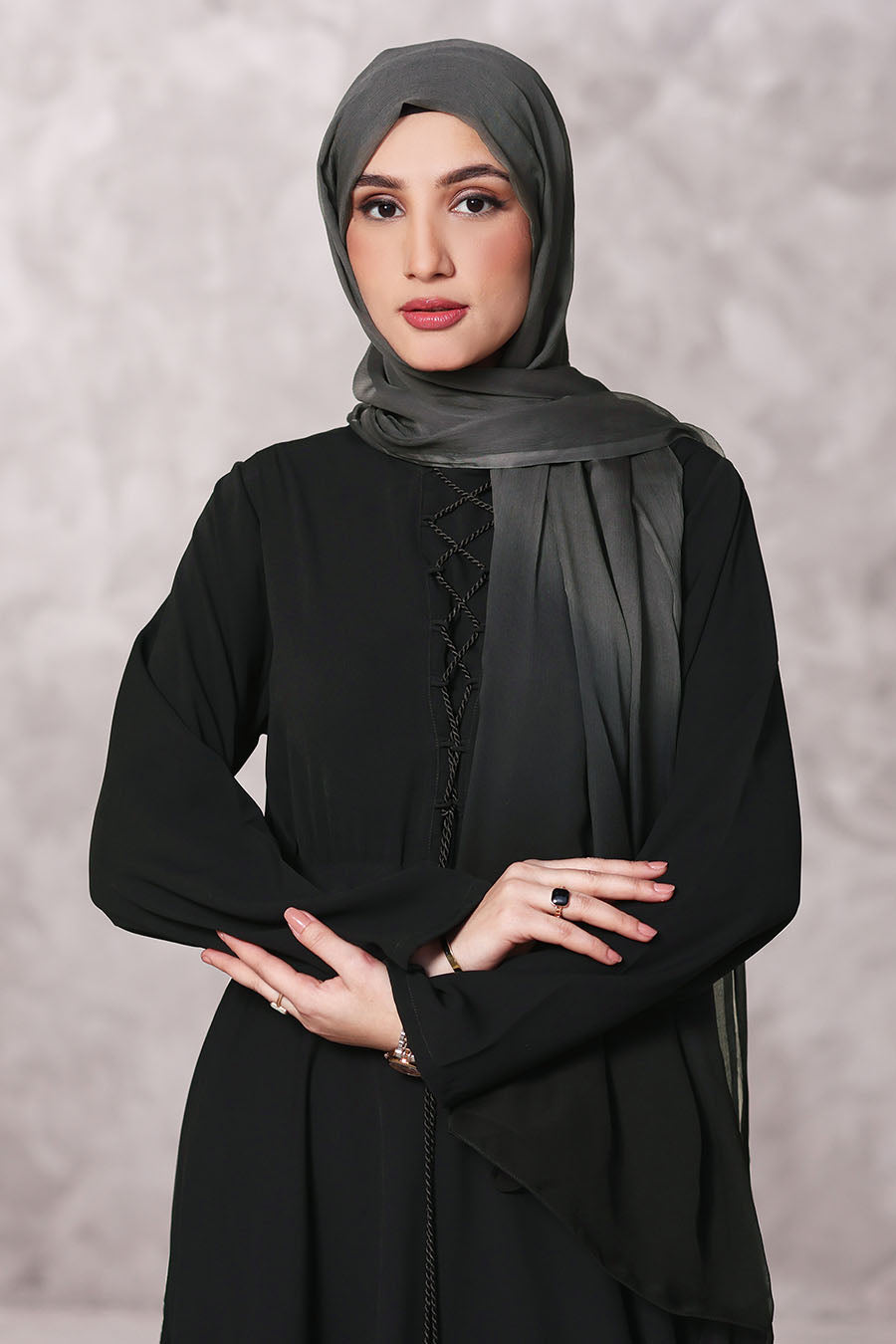 Lace Tassel Abaya Black 1044