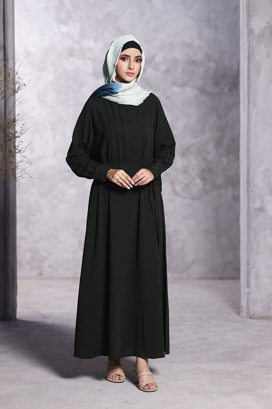 Classic Buttoned Abaya Black 1073