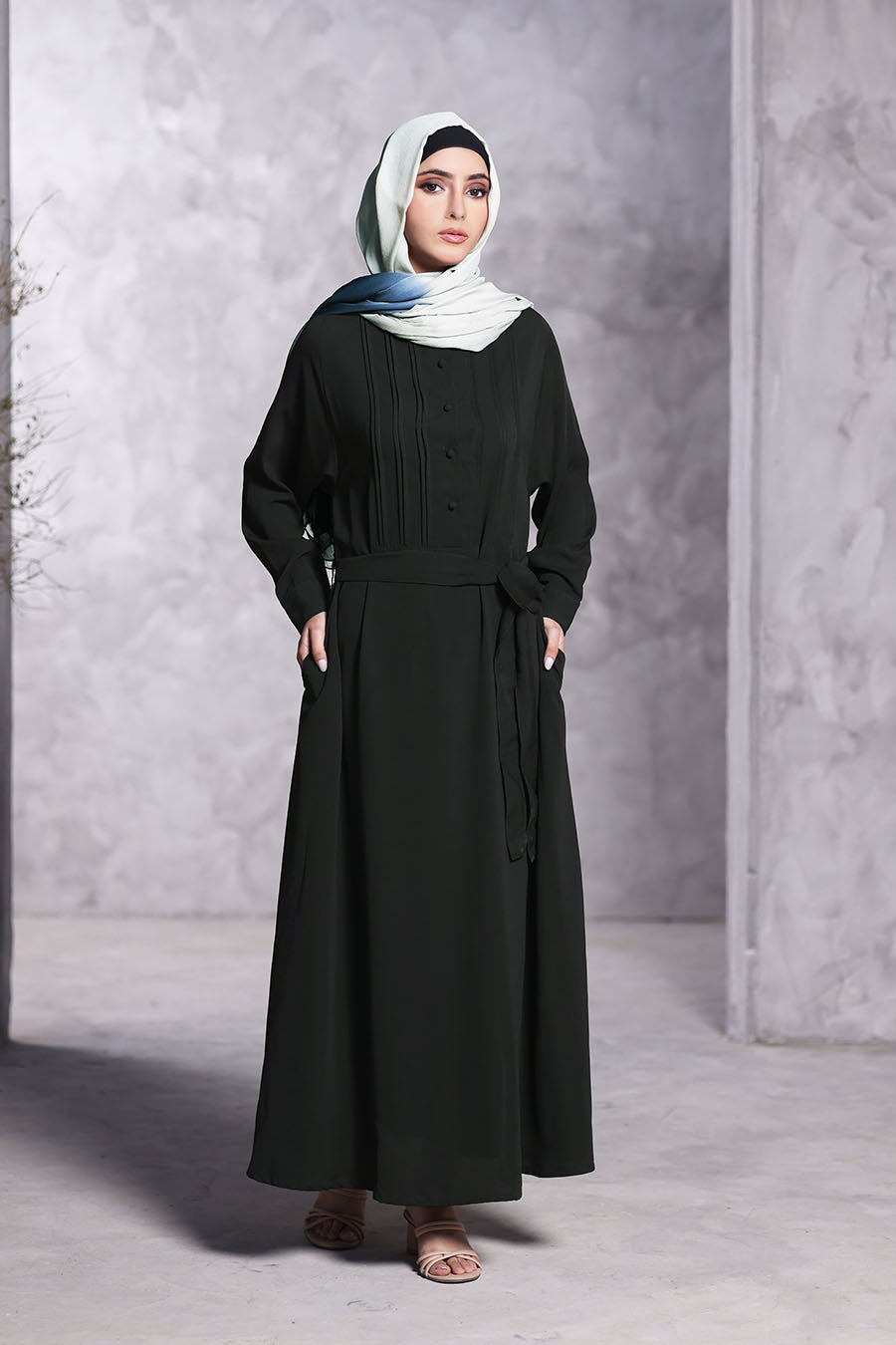 Classic Buttoned Abaya Black 1073