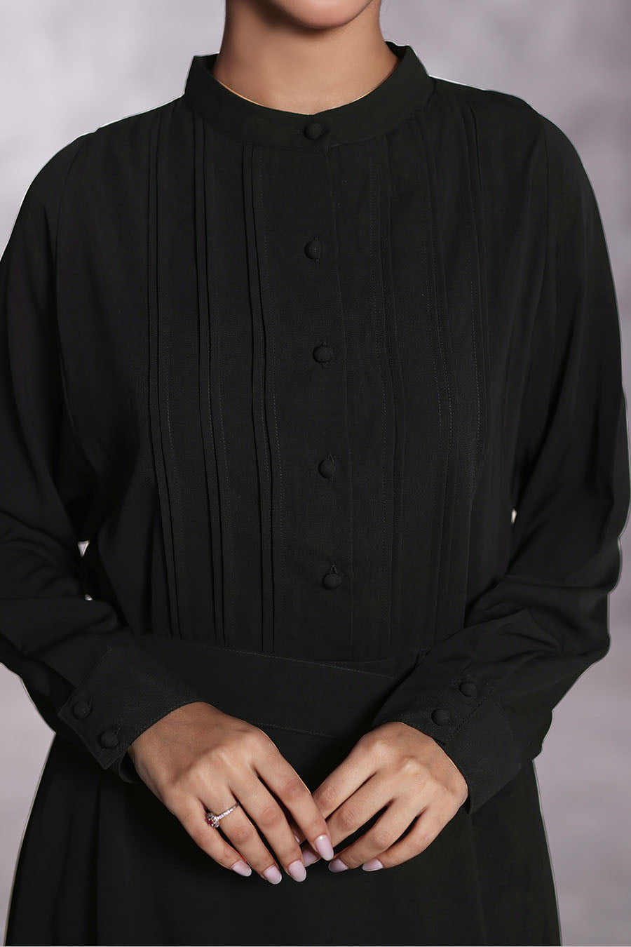 Classic Buttoned Abaya Black 1073