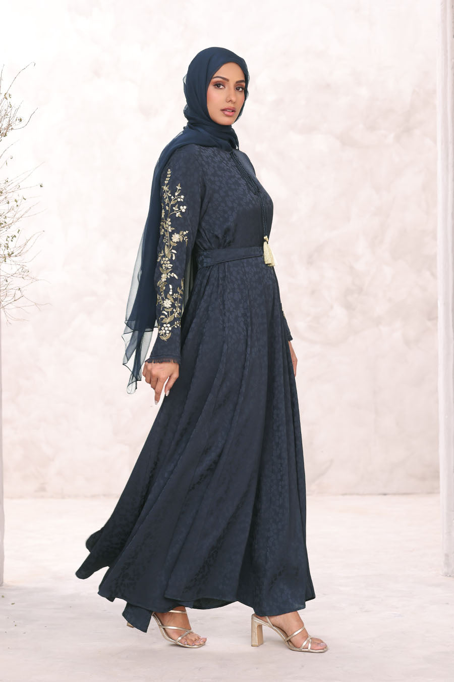 Mosaic Pattern Abaya Navy 1028