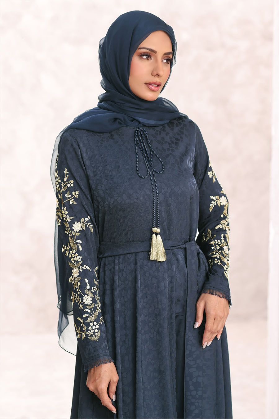 Mosaic Pattern Abaya Navy 1028