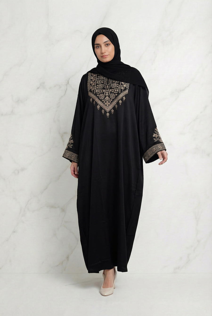 Luxurious Satin Embroidered Abaya Black 1107