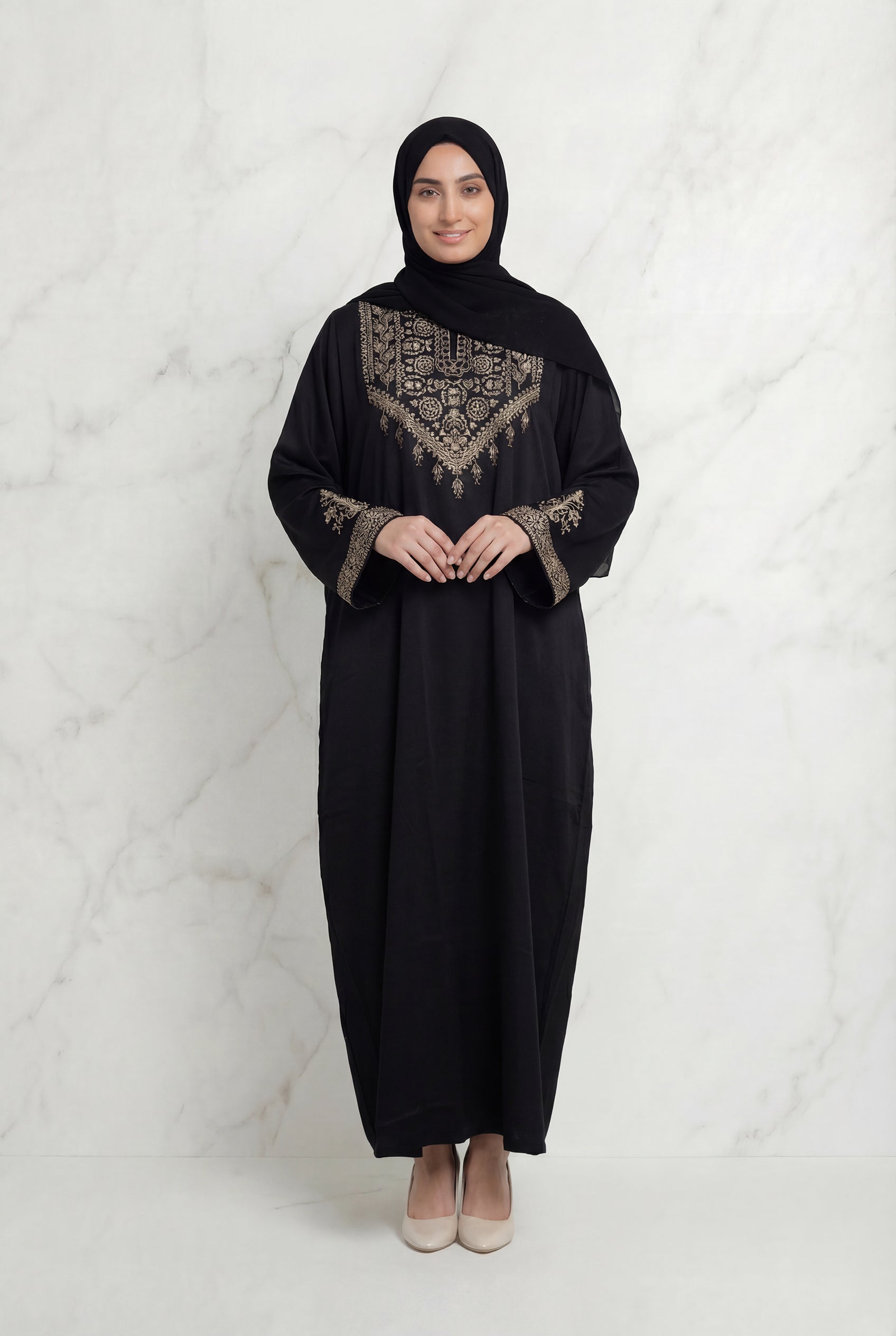 Luxurious Satin Embroidered Abaya Black 1107