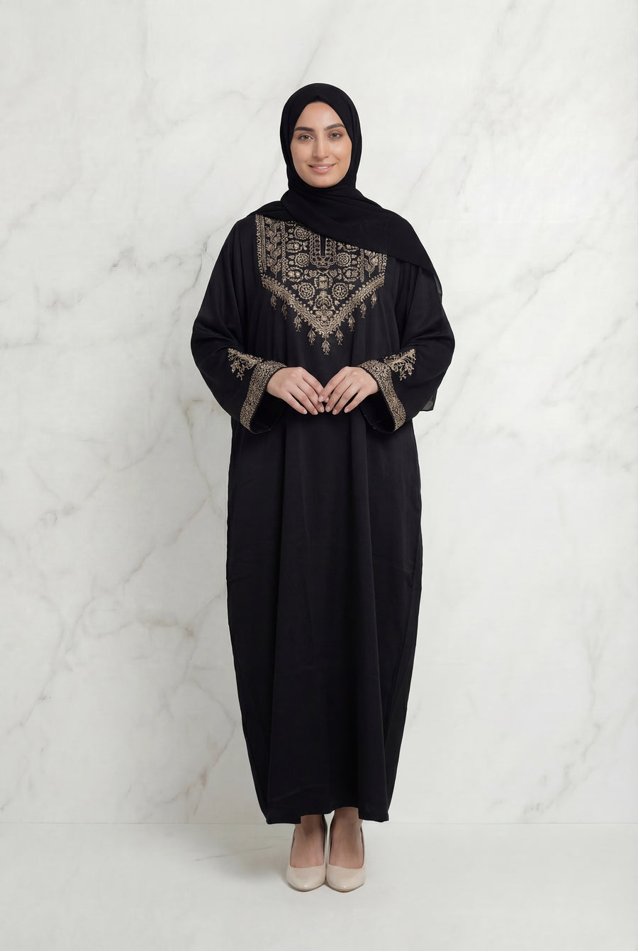Luxurious Satin Embroidered Abaya Black 1107