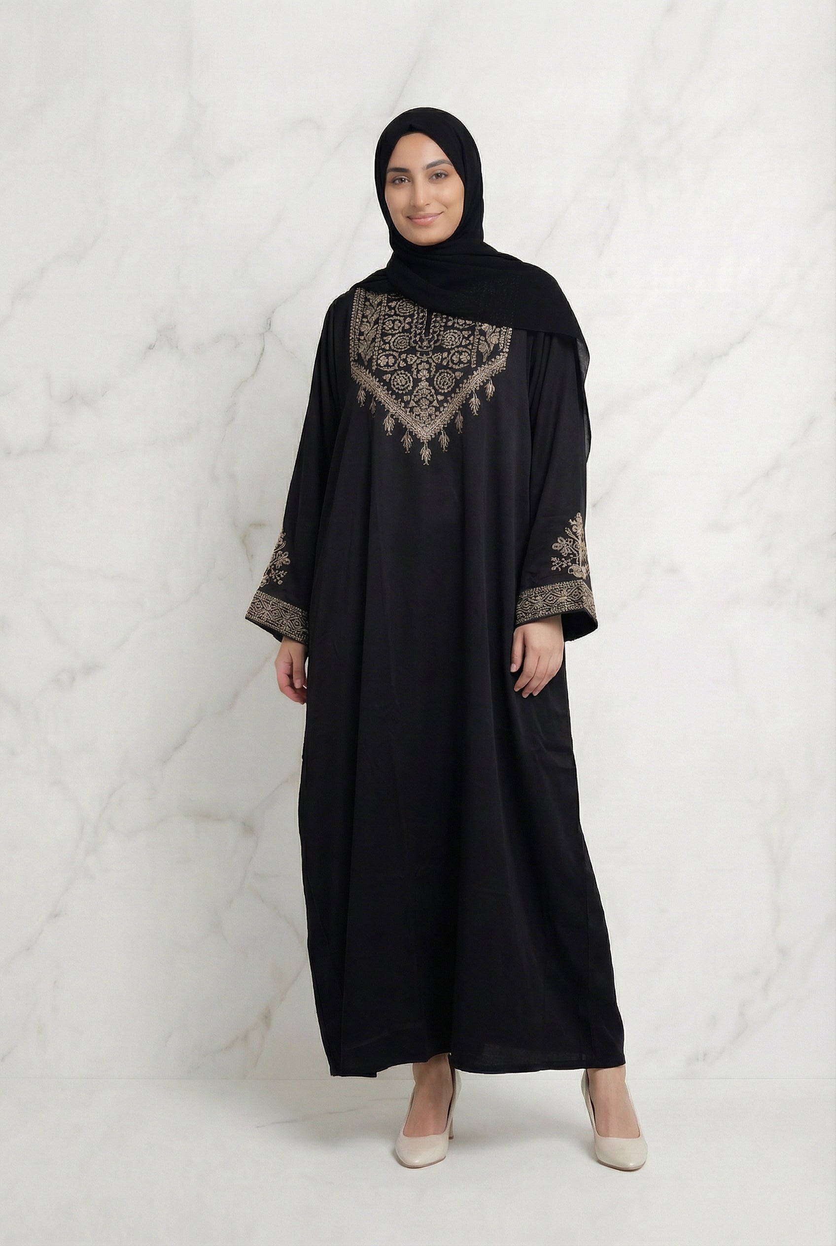 Luxurious Satin Embroidered Abaya Black 1107