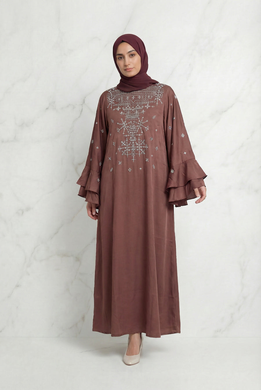 Eman Embroidered Abaya Tea Pink 1124
