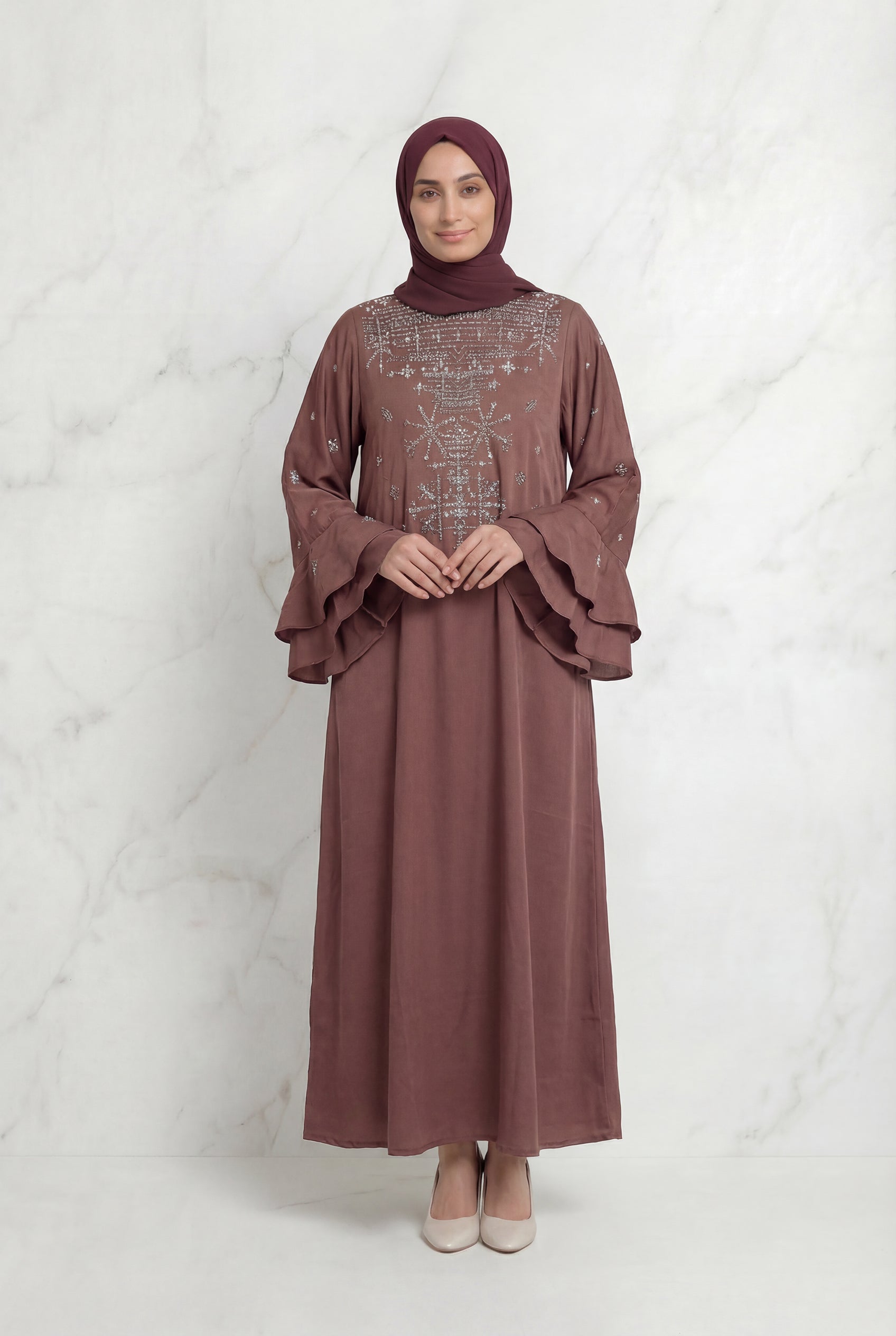 Eman Embroidered Abaya Tea Pink 1124