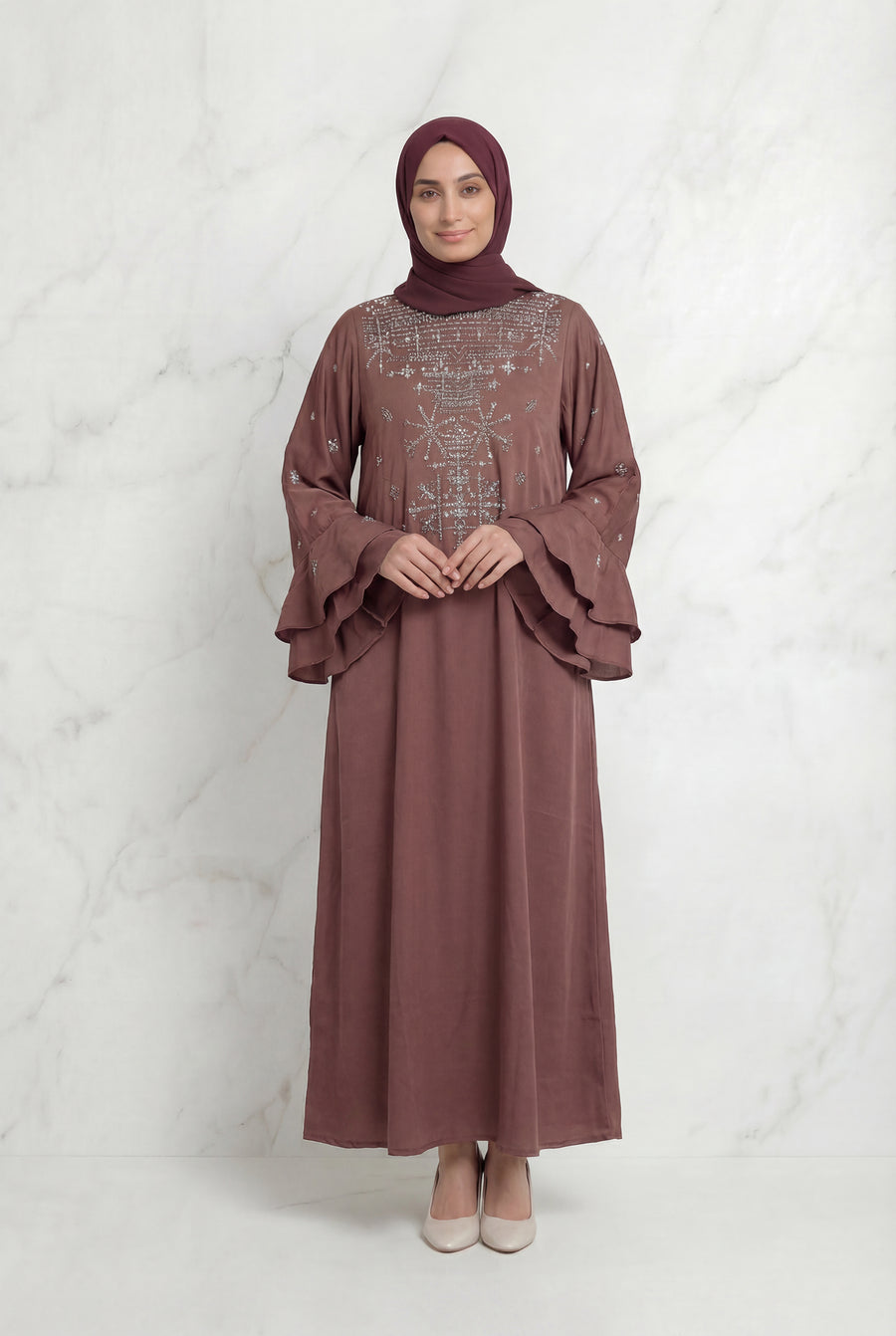 Eman Embroidered Abaya Tea Pink 1124