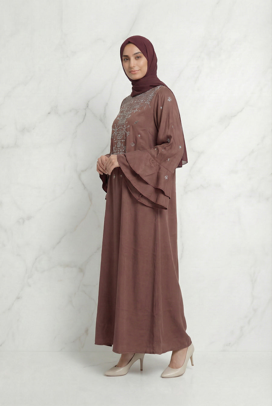 Eman Embroidered Abaya Tea Pink 1124