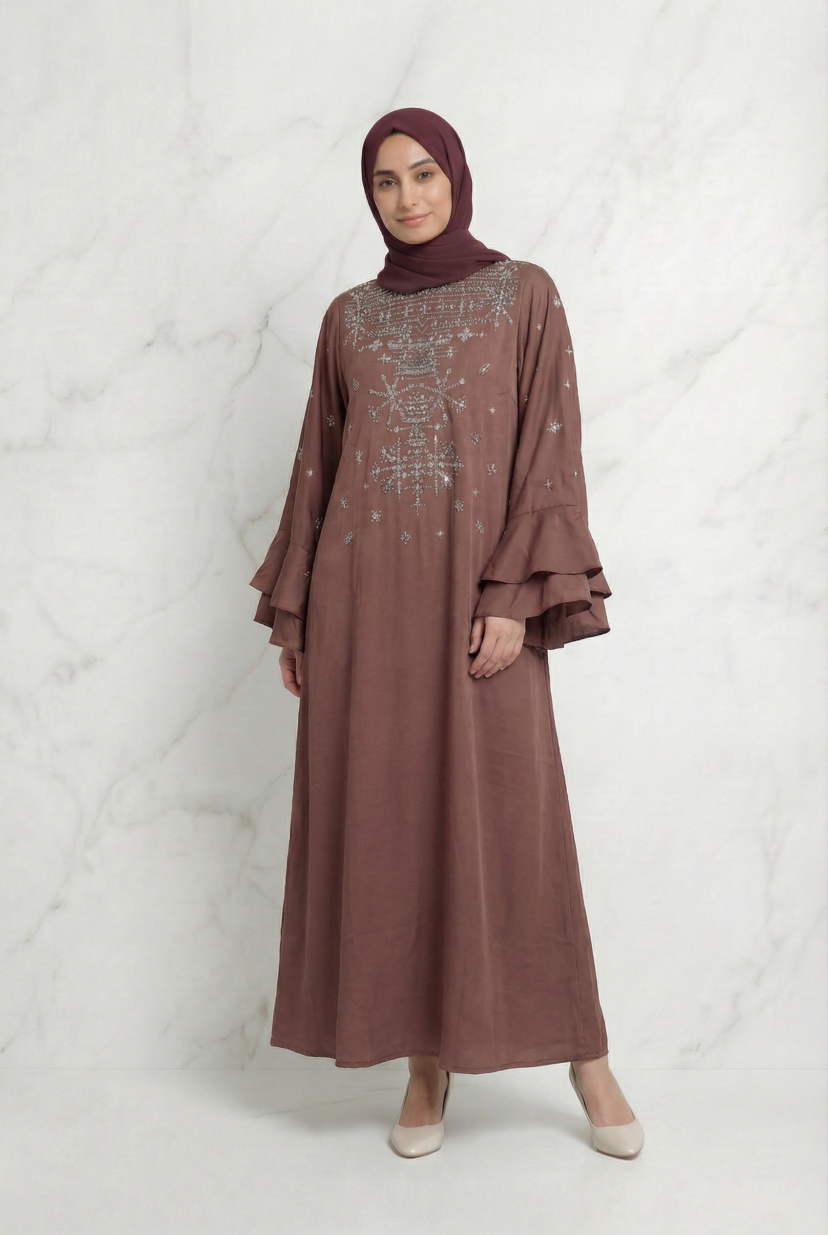 Eman Embroidered Abaya Tea Pink 1124