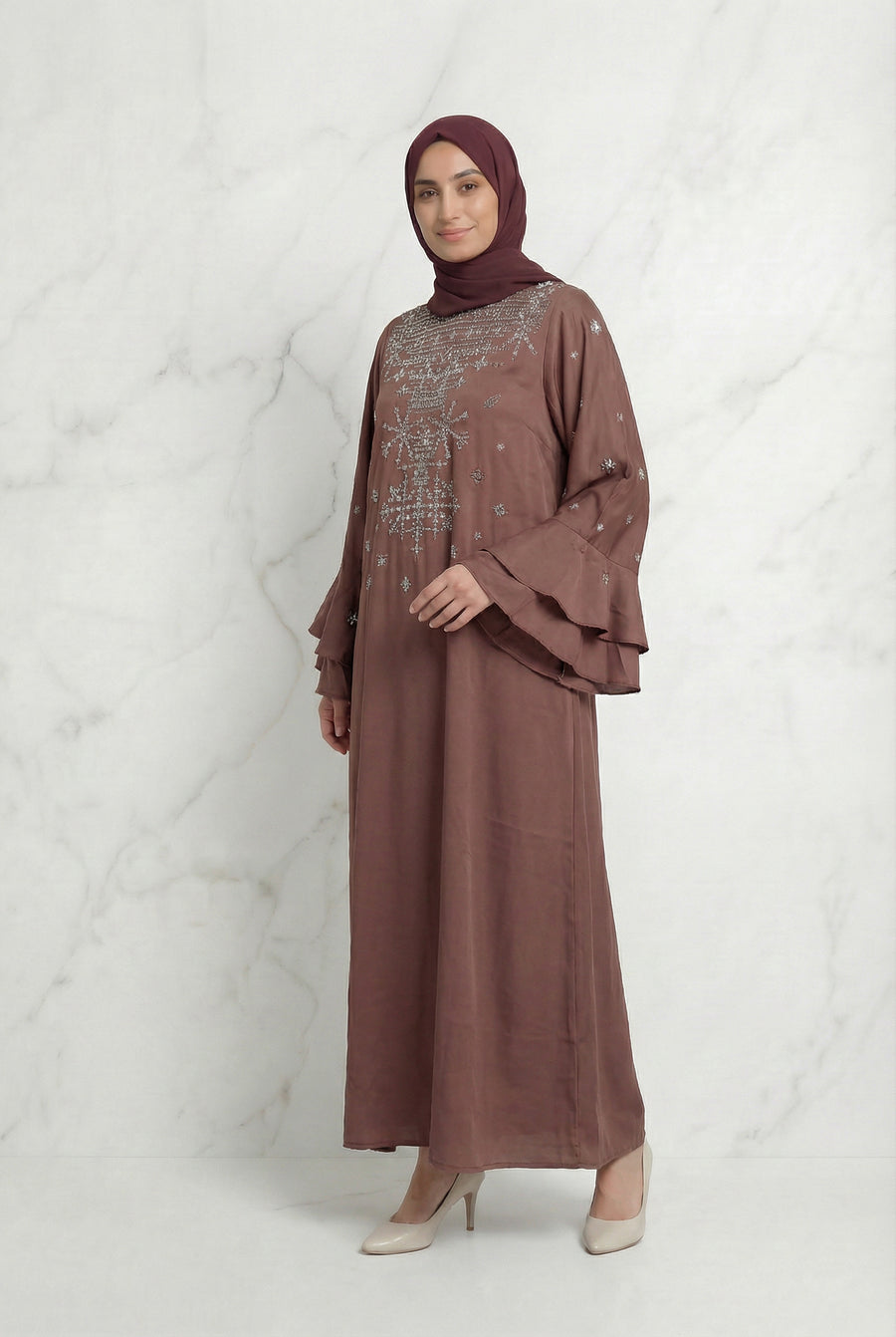 Eman Embroidered Abaya Tea Pink 1124