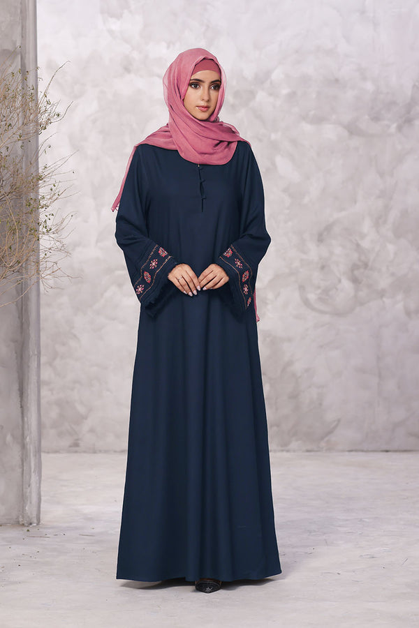 Graceful Embroiderd Abaya Navy Blue 1128