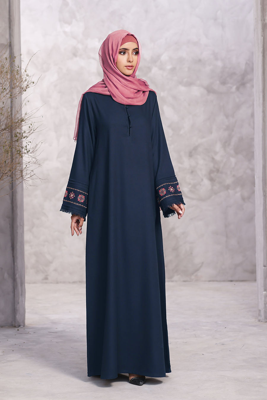 Graceful Embroiderd Abaya Navy Blue 1128