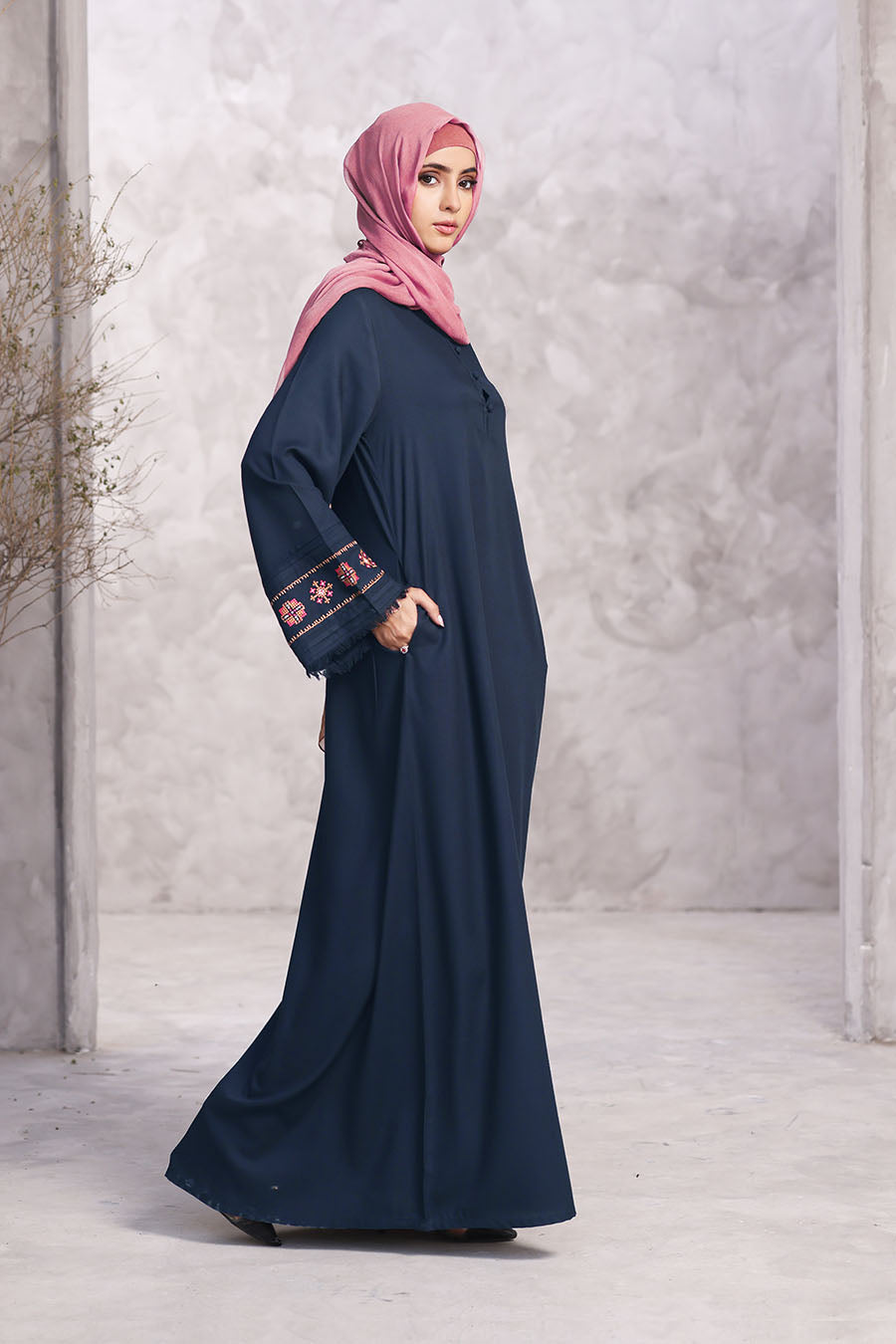Graceful Embroiderd Abaya Navy Blue 1128