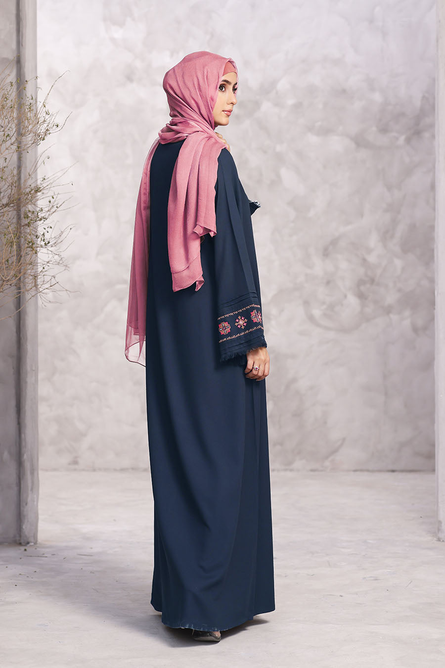 Graceful Embroiderd Abaya Navy Blue 1128