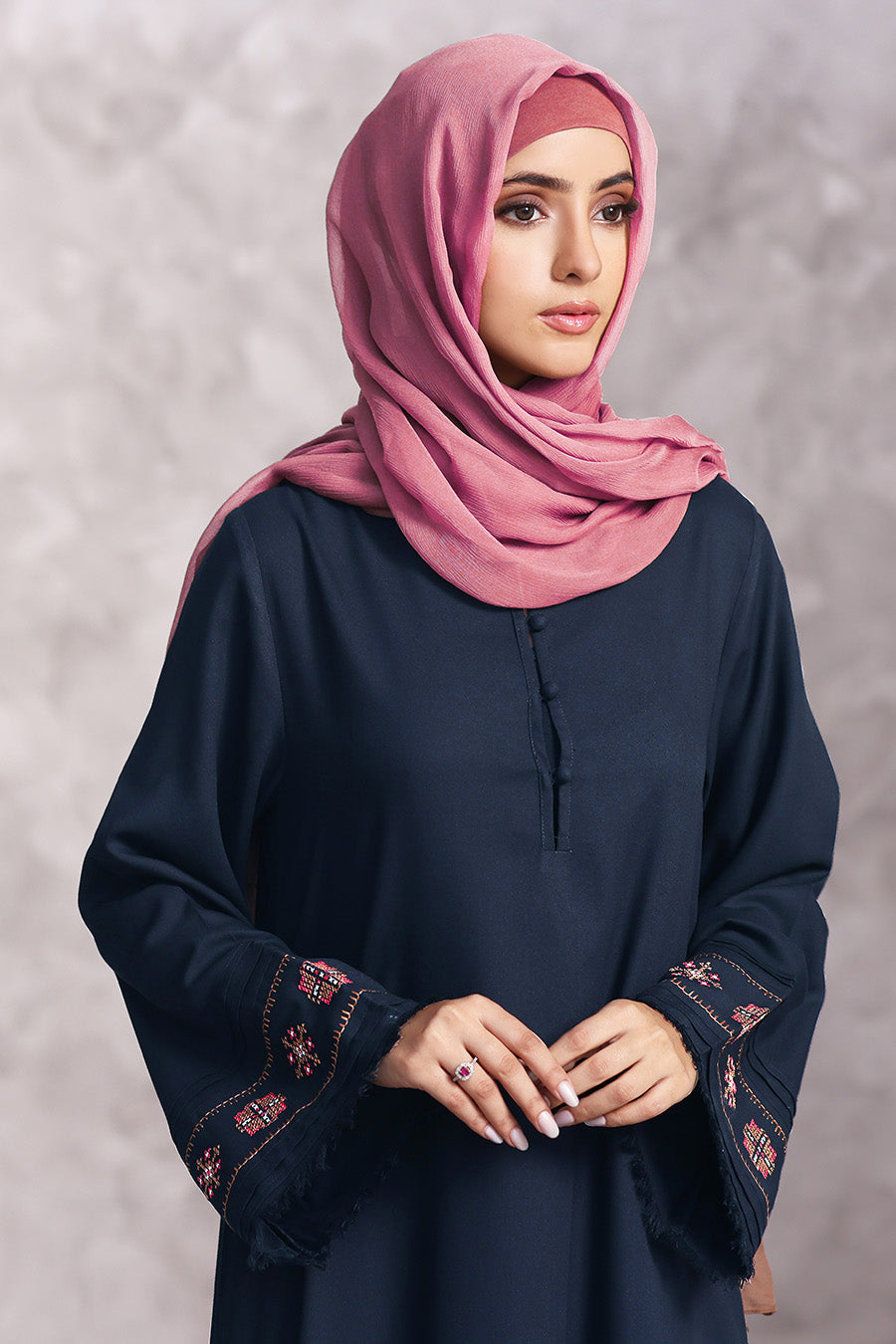 Graceful Embroiderd Abaya Navy Blue 1128